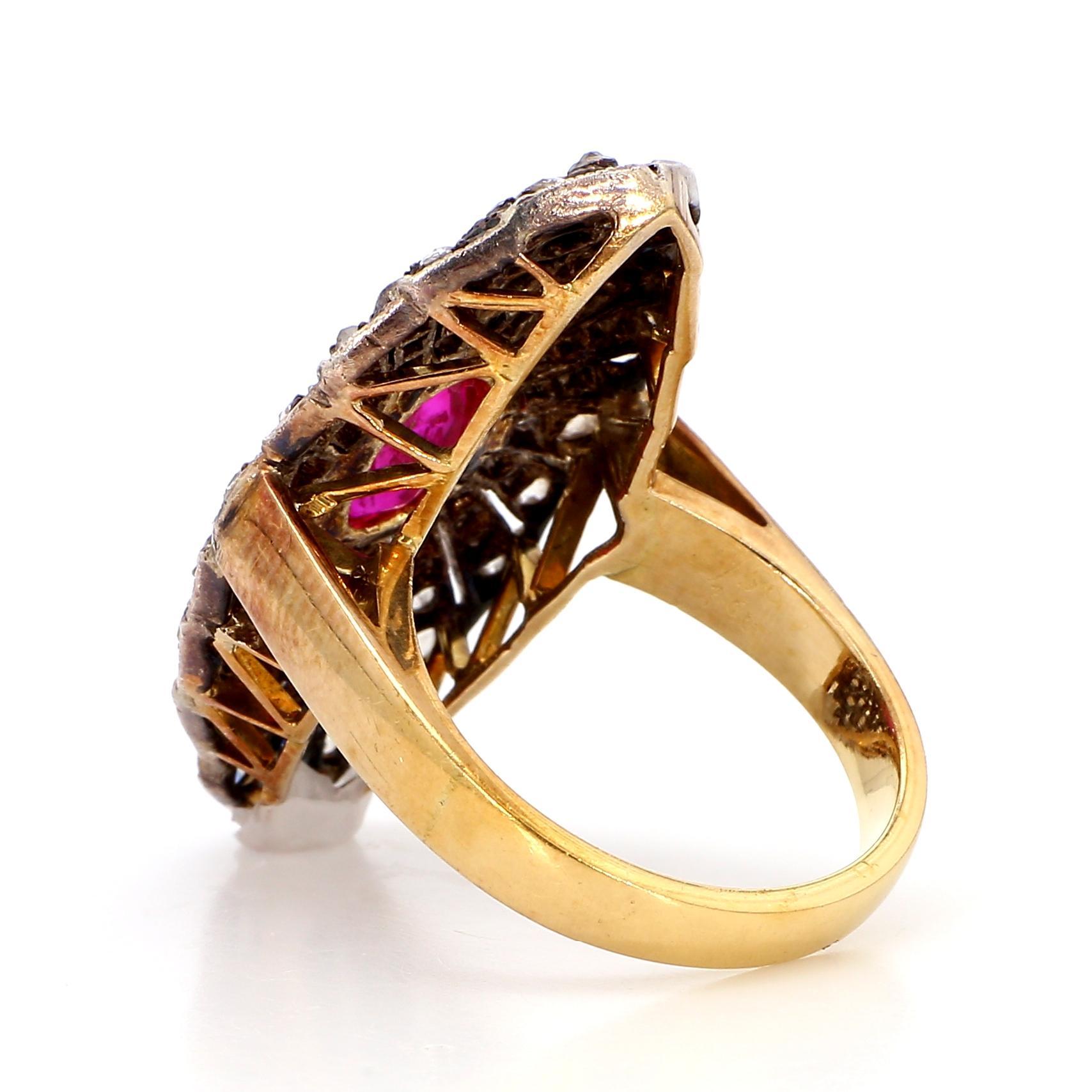 Women's 1.30 Carat Ruby and 2.10  Diamond 18K Gold Ring For Sale