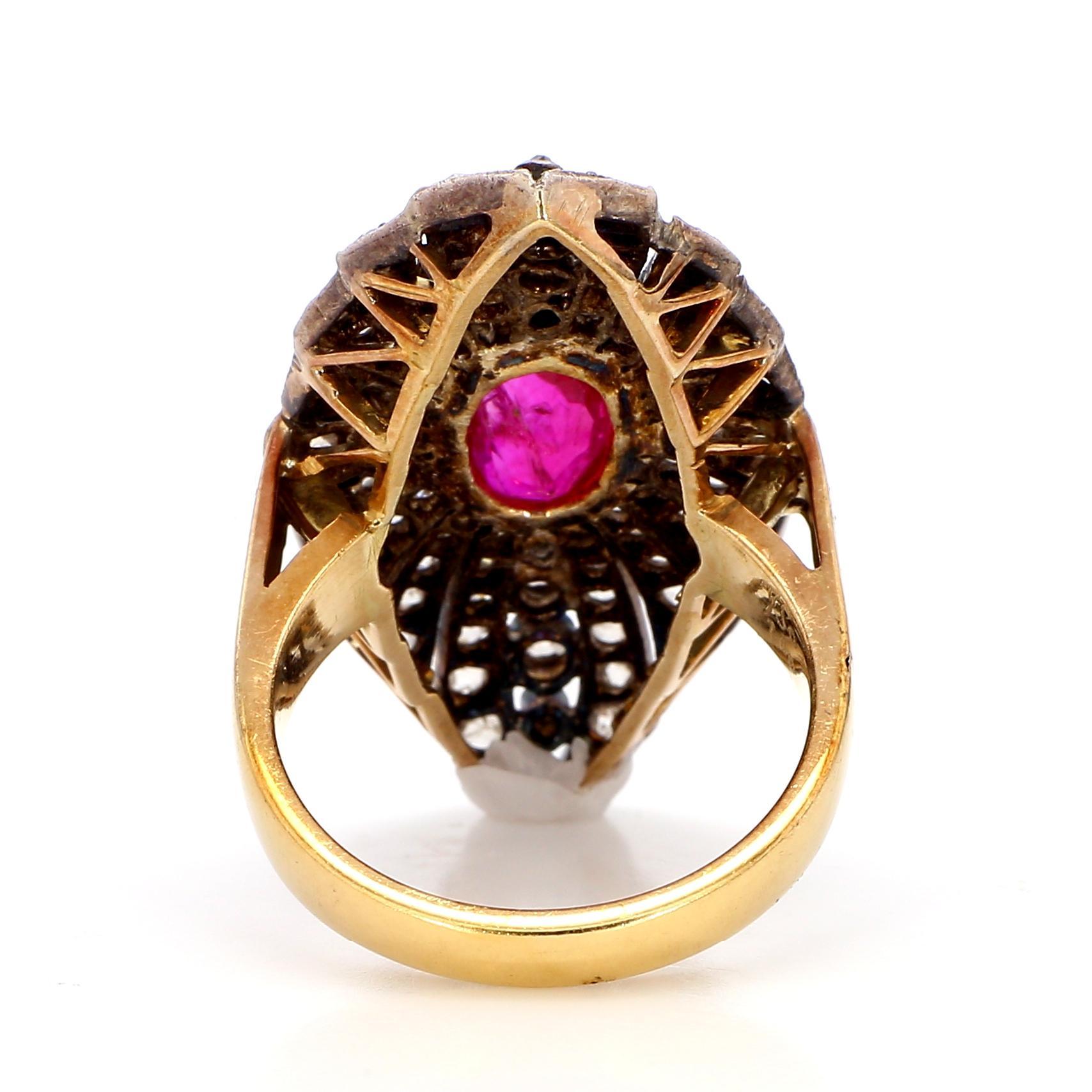 1.30 Carat Ruby and 2.10  Diamond 18K Gold Ring For Sale 1