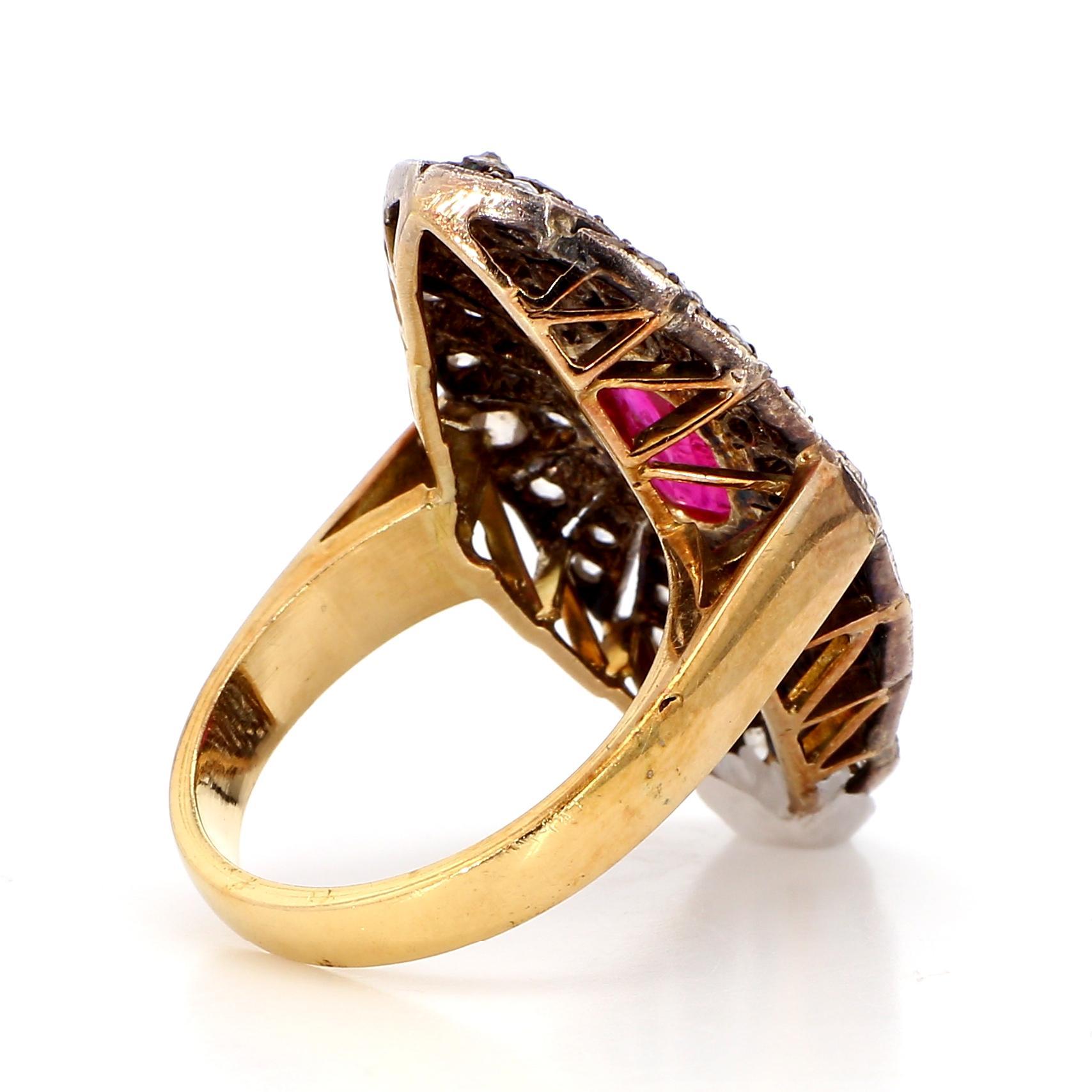 1.30 Carat Ruby and 2.10  Diamond 18K Gold Ring For Sale 2