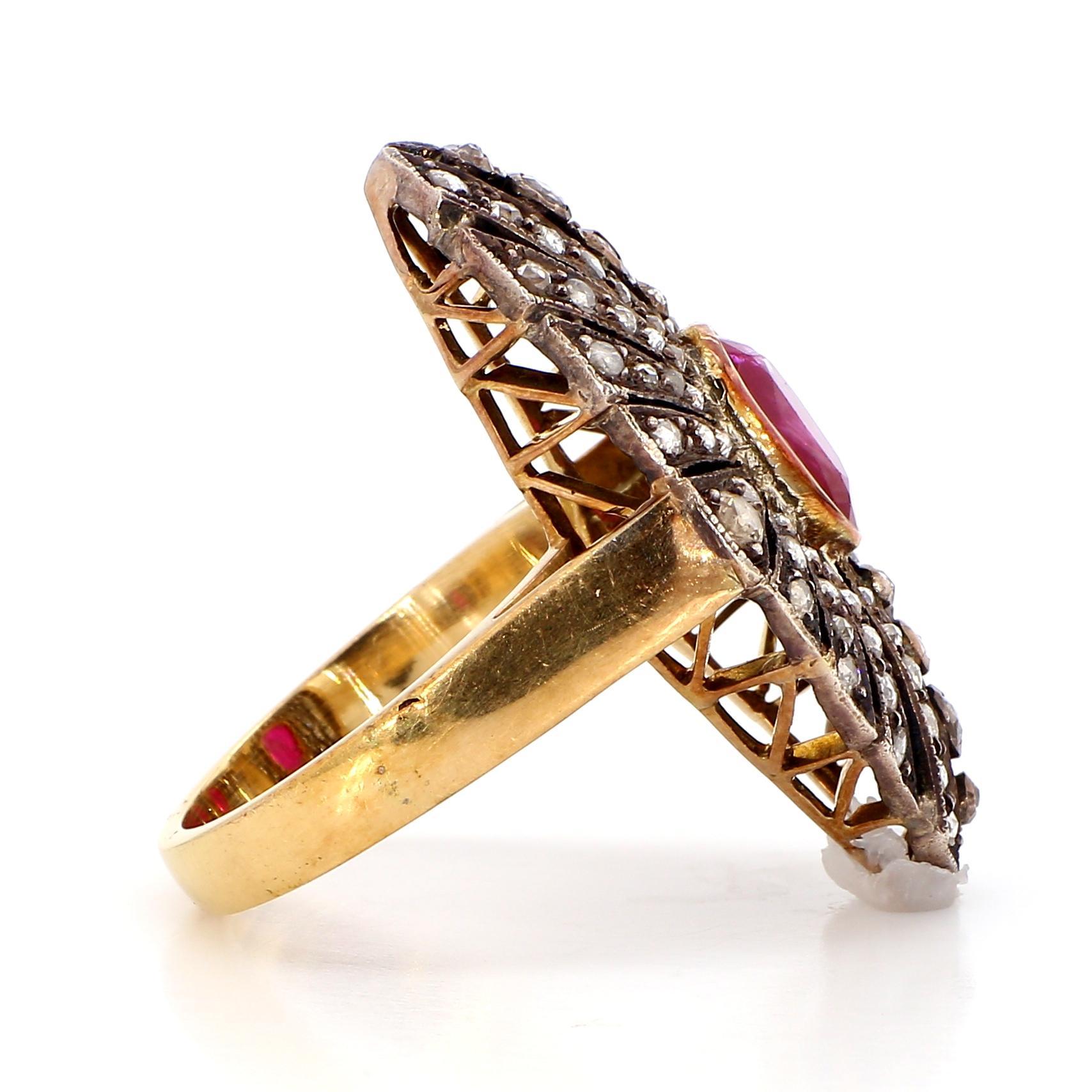 1.30 Carat Ruby and 2.10  Diamond 18K Gold Ring For Sale 3