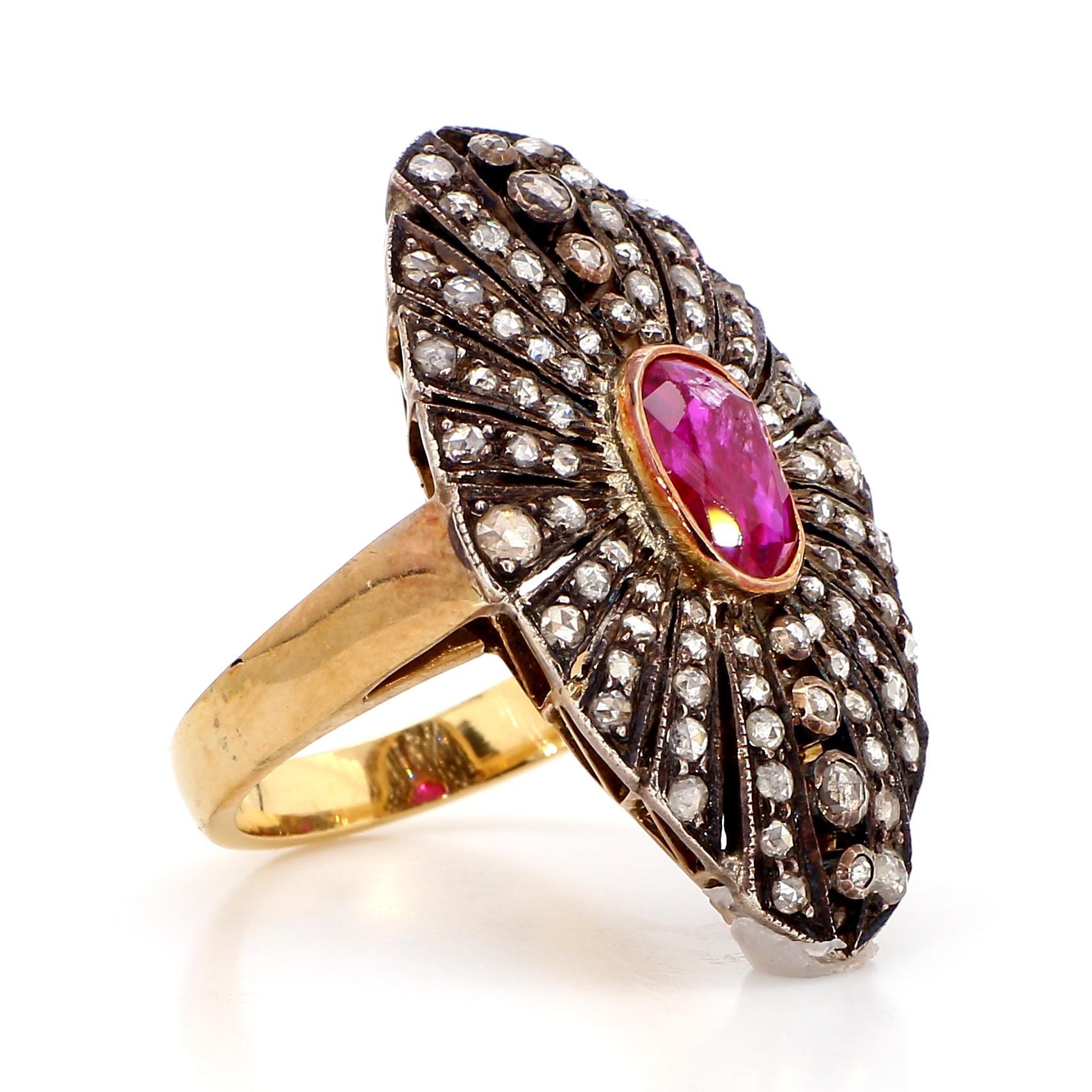 1.30 Carat Ruby and 2.10  Diamond 18K Gold Ring For Sale 4