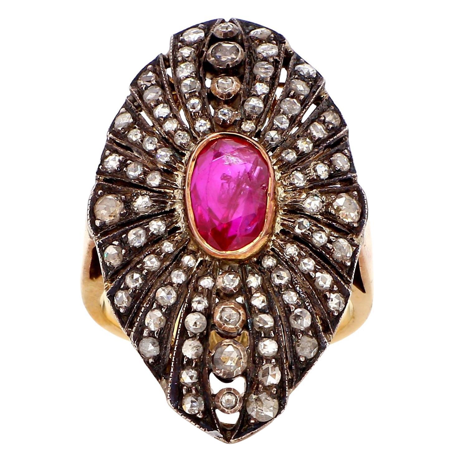 Rubis de 1,30 carat et 2,10 carats  Bague en or 18K avec diamant en vente