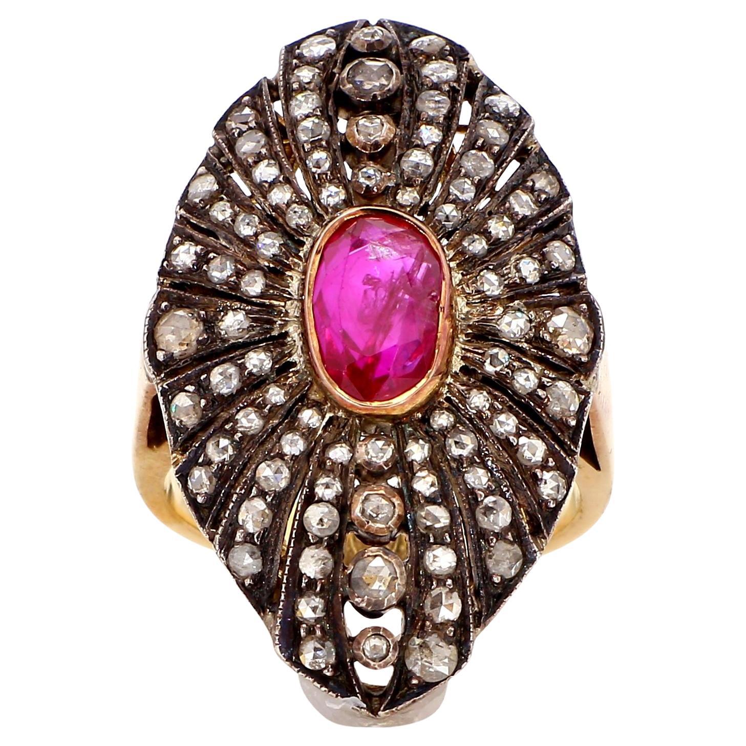 1.30 Carat Ruby and 2.10  Diamond 18K Gold Ring