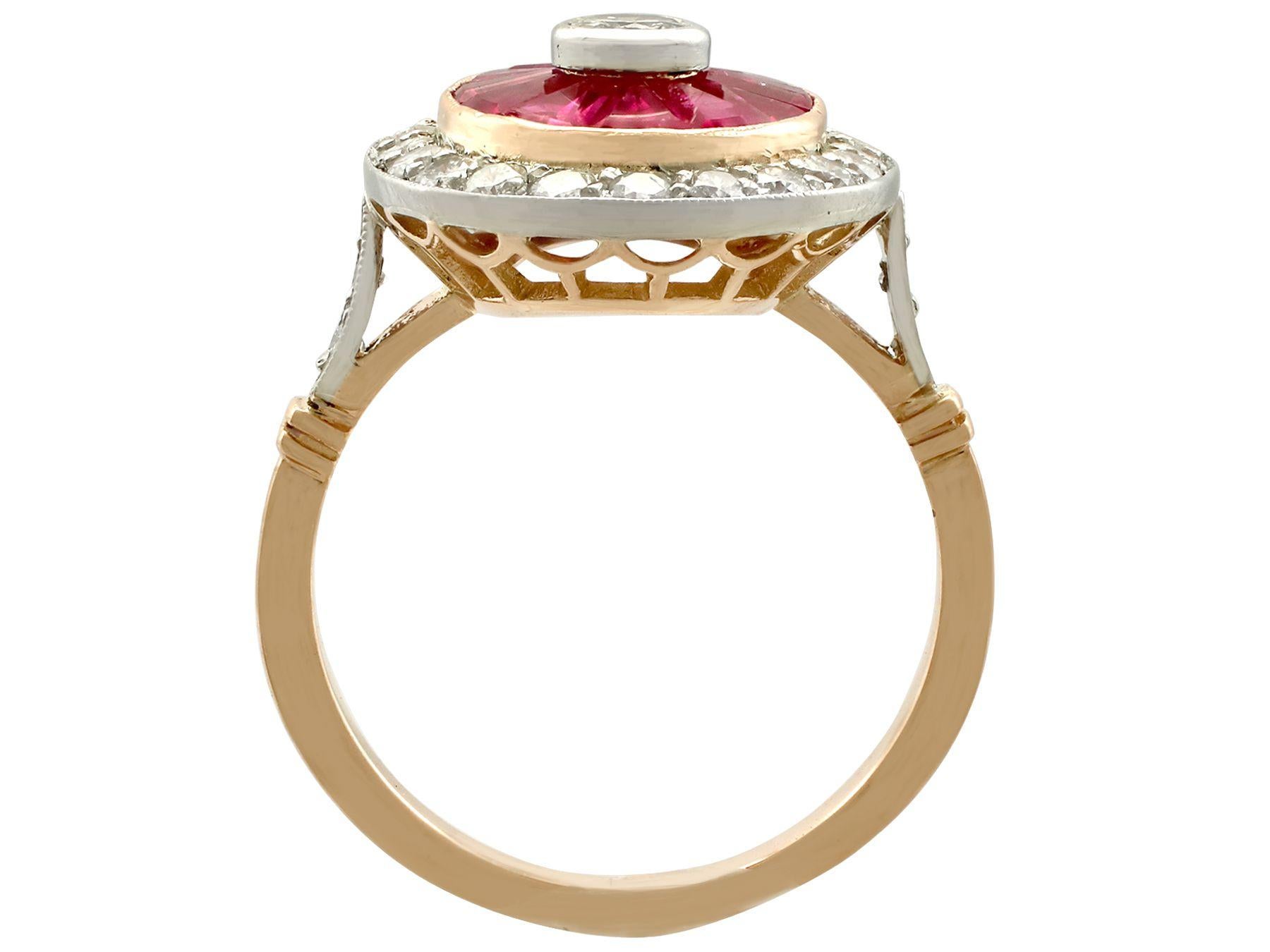 Retro Vintage French 1.30 Carat Ruby and Diamond Yellow Gold Cocktail Ring For Sale