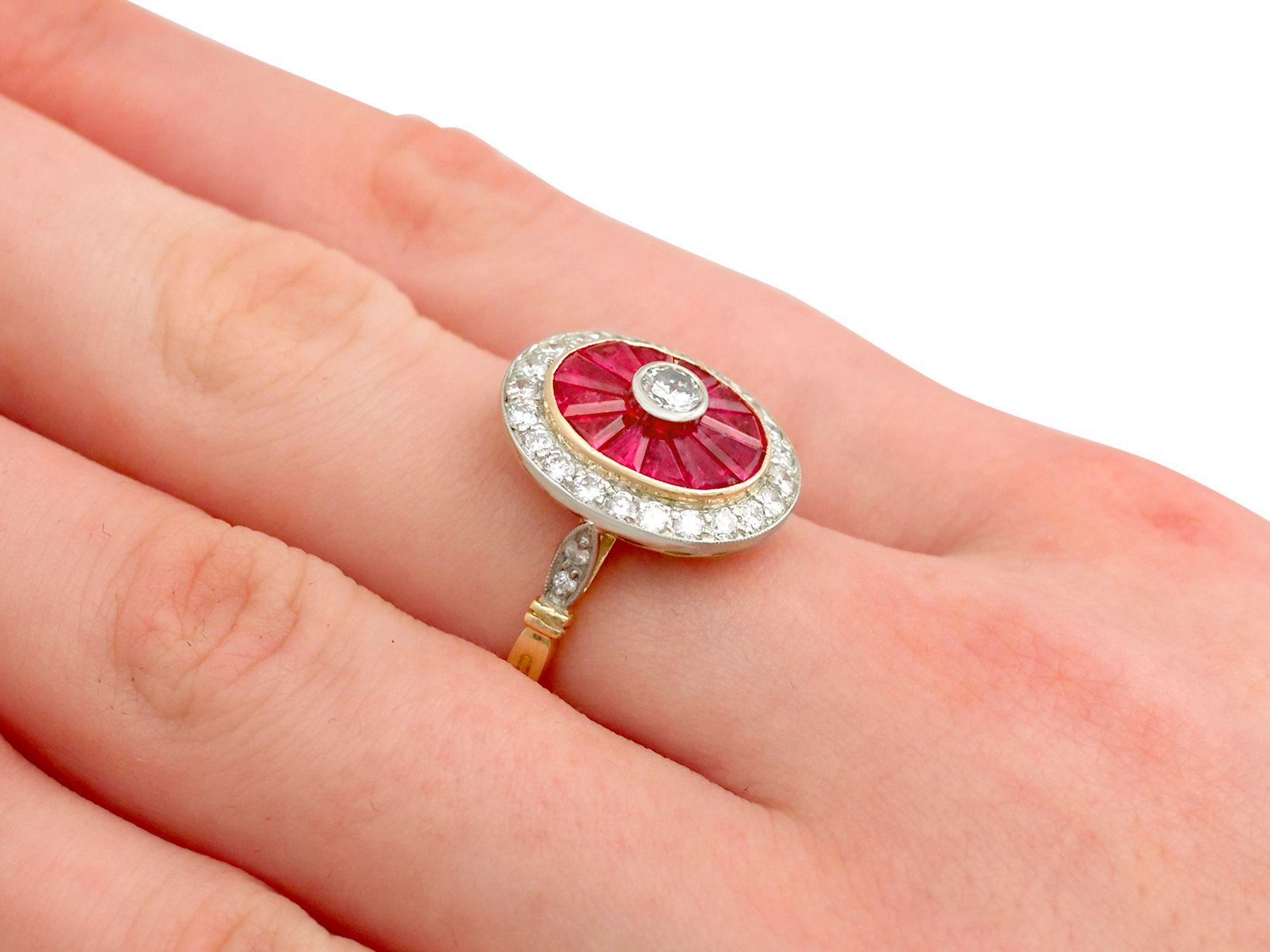 Women's Vintage French 1.30 Carat Ruby and Diamond Yellow Gold Cocktail Ring For Sale