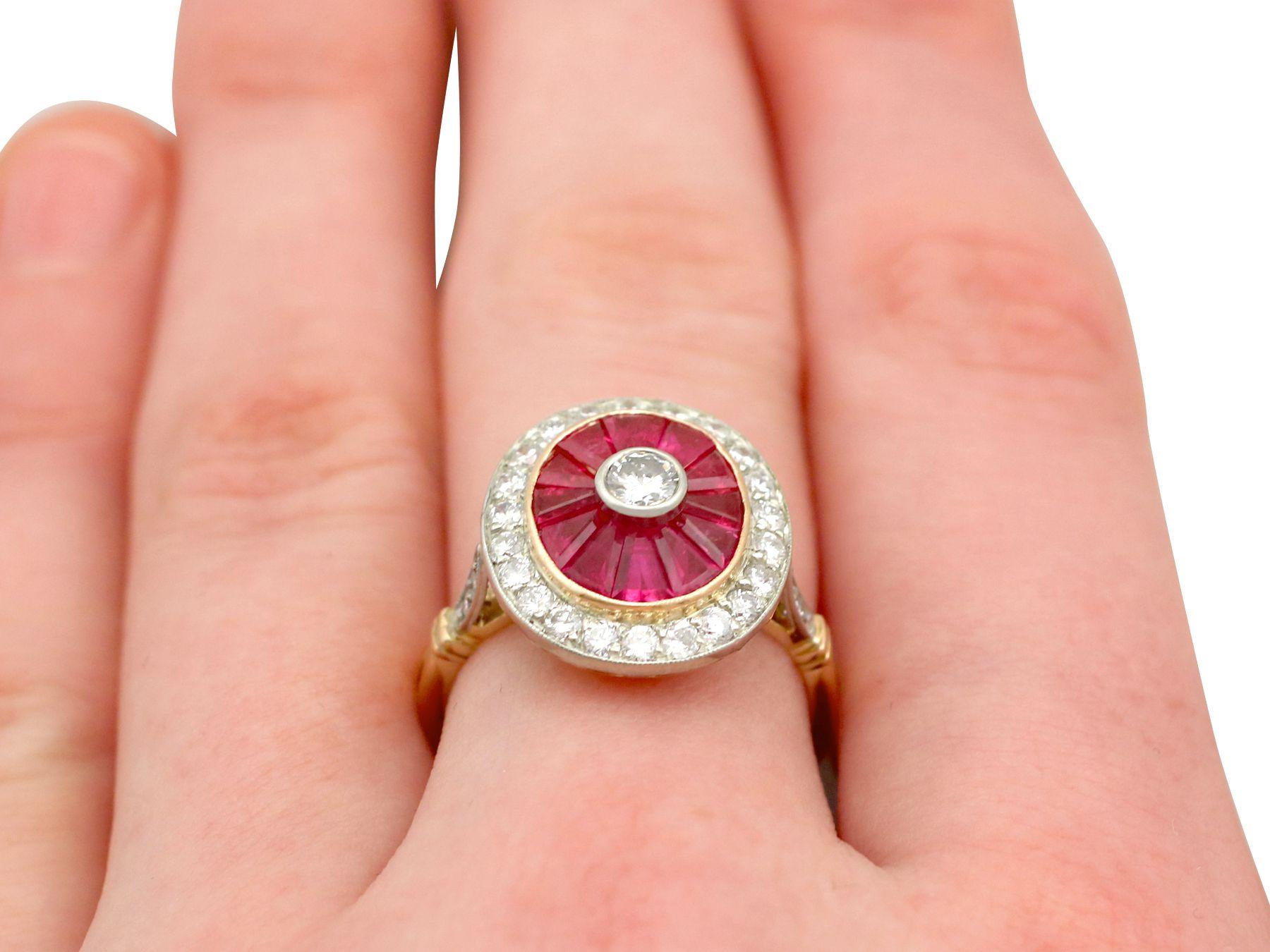 Vintage French 1.30 Carat Ruby and Diamond Yellow Gold Cocktail Ring For Sale 1