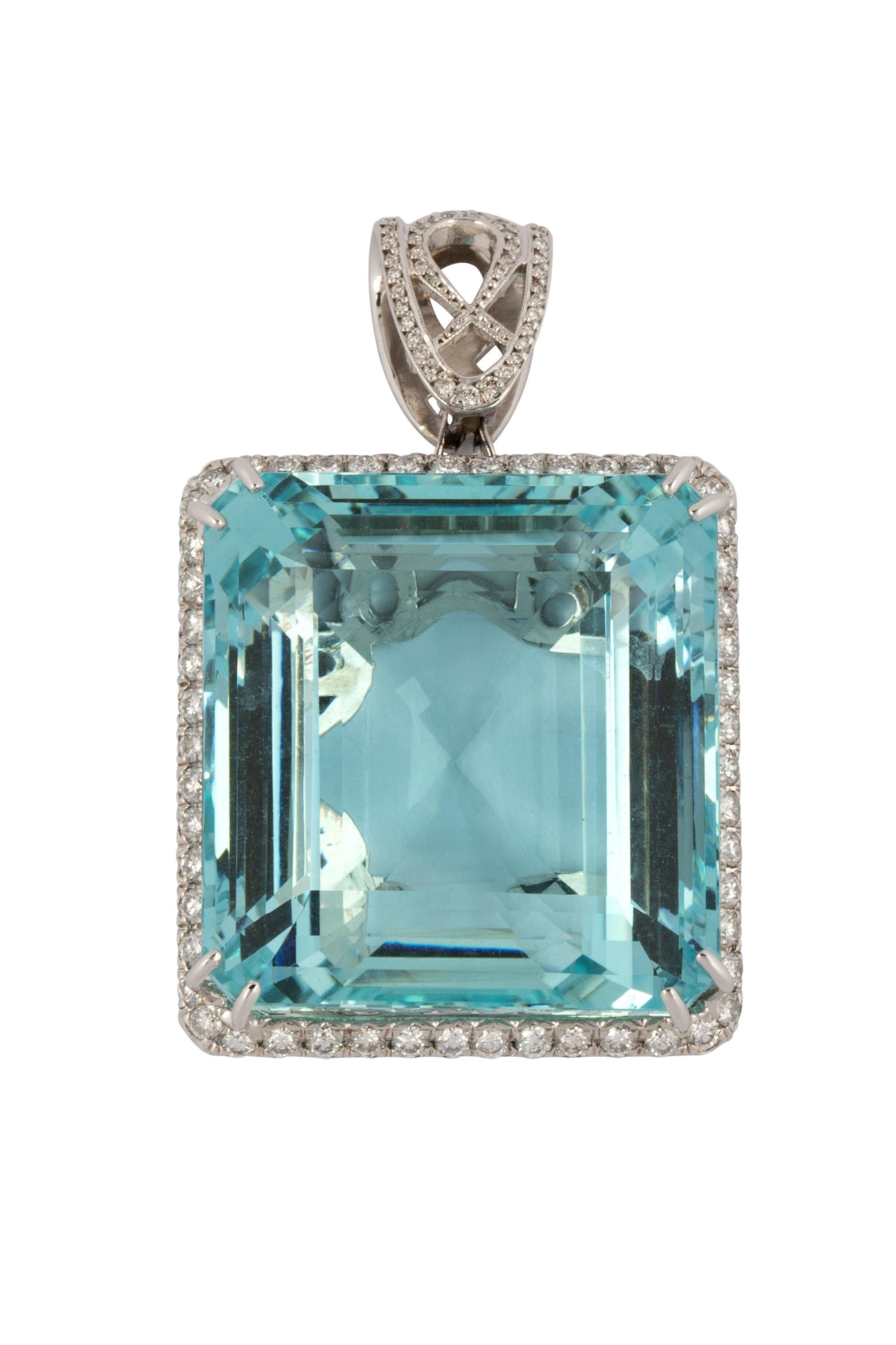 Women's 130 Carat Santa Maria Aquamarine and Diamond Pendant For Sale