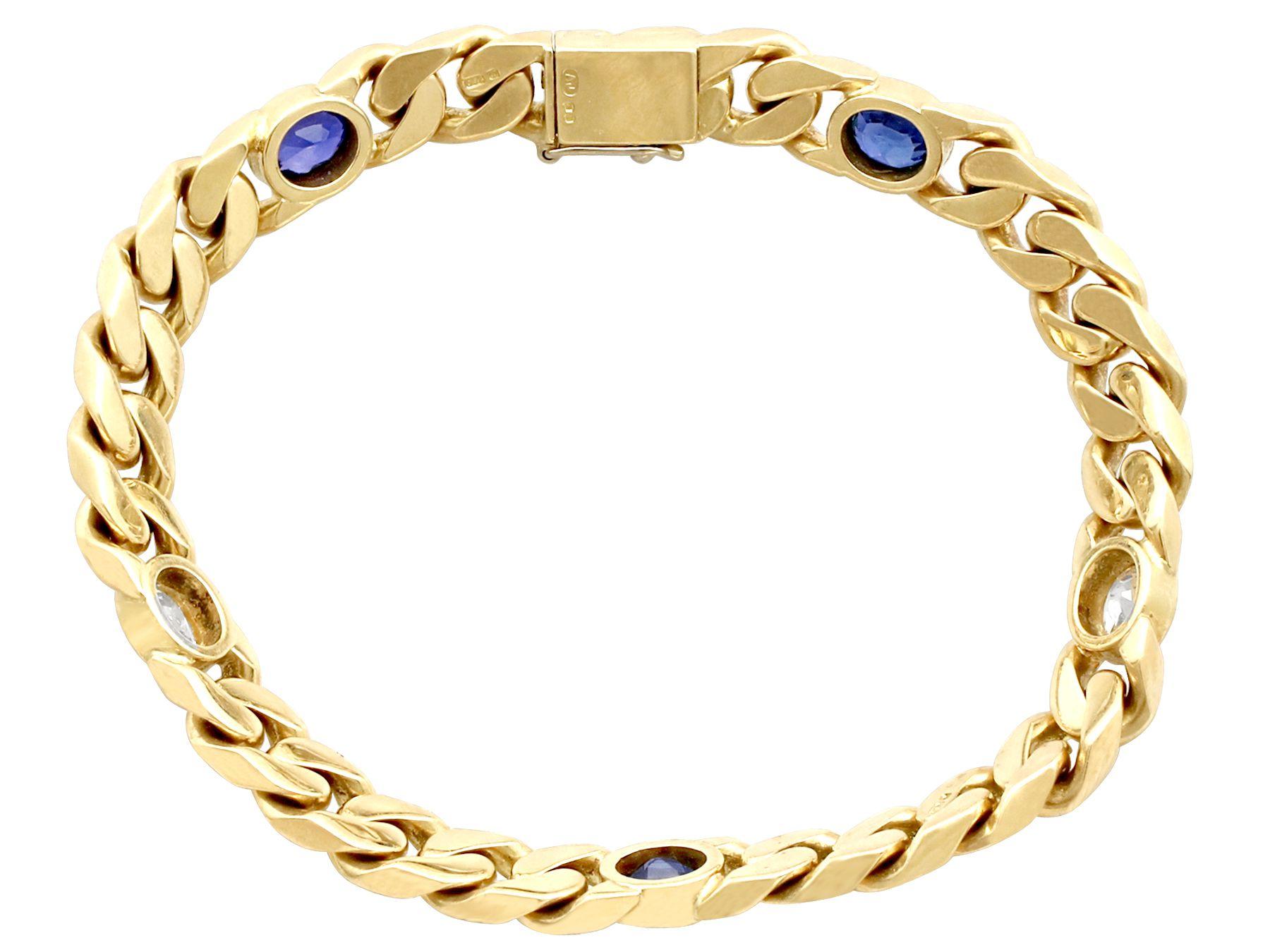 Oval Cut 1.30 Carat Sapphire and 1.02 Carat Diamond Yellow Gold Bracelet