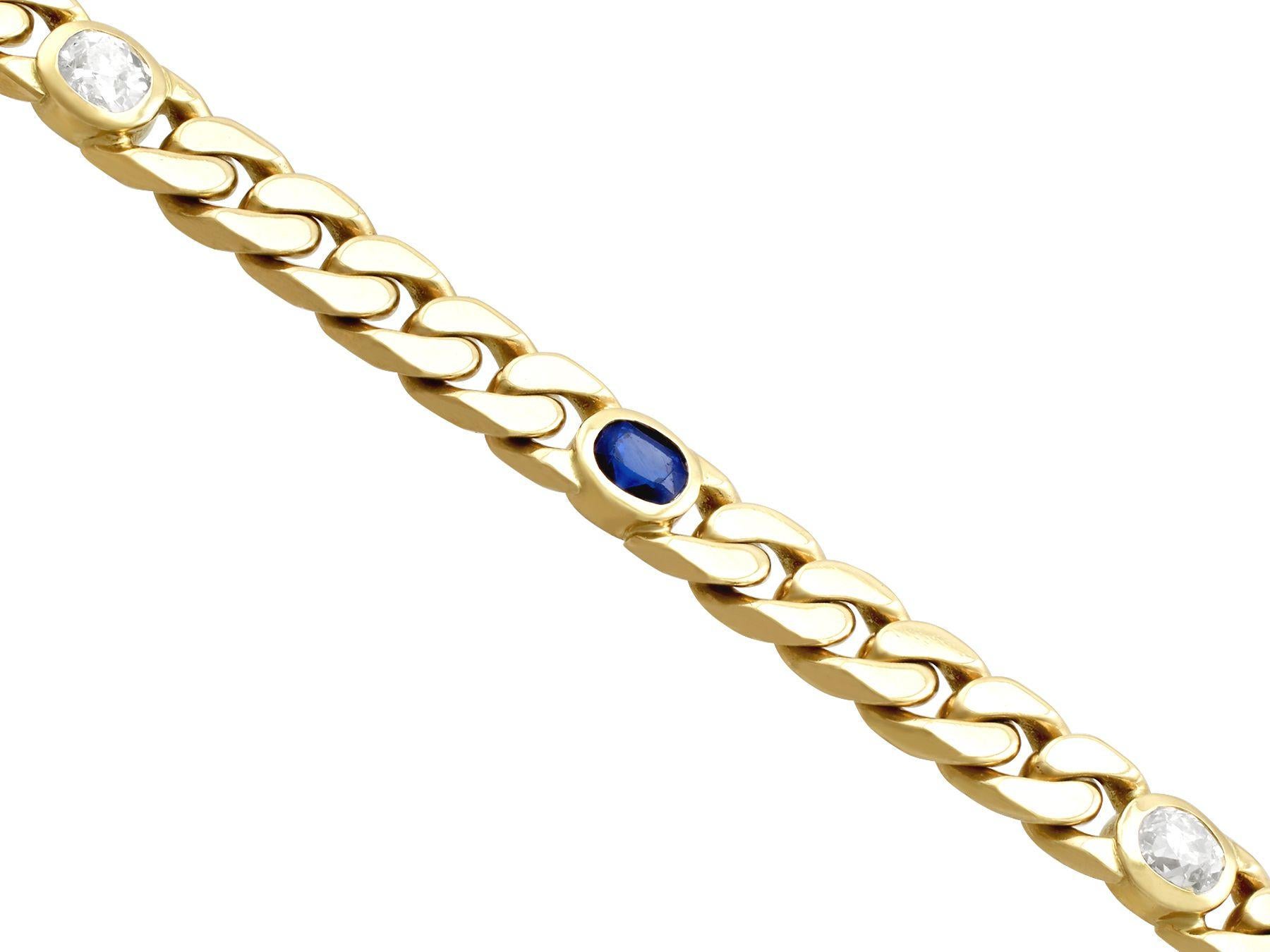 1.30 Carat Sapphire and 1.02 Carat Diamond Yellow Gold Bracelet In Excellent Condition In Jesmond, Newcastle Upon Tyne