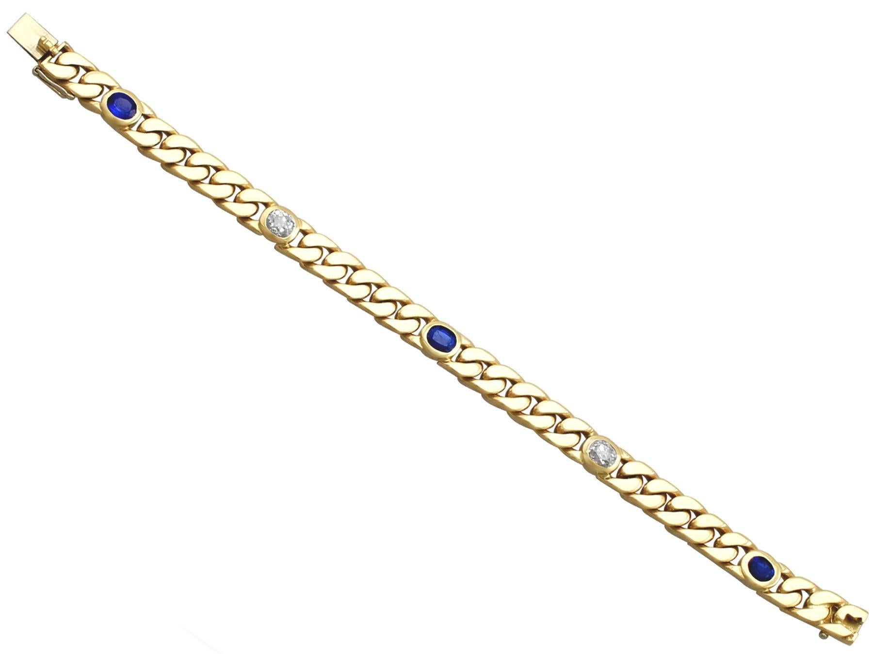 Women's or Men's 1.30 Carat Sapphire and 1.02 Carat Diamond Yellow Gold Bracelet