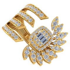 1.30 Carat SI Clarity HI Color Diamond Cuff Ring 18 Karat Yellow Gold Jewelry