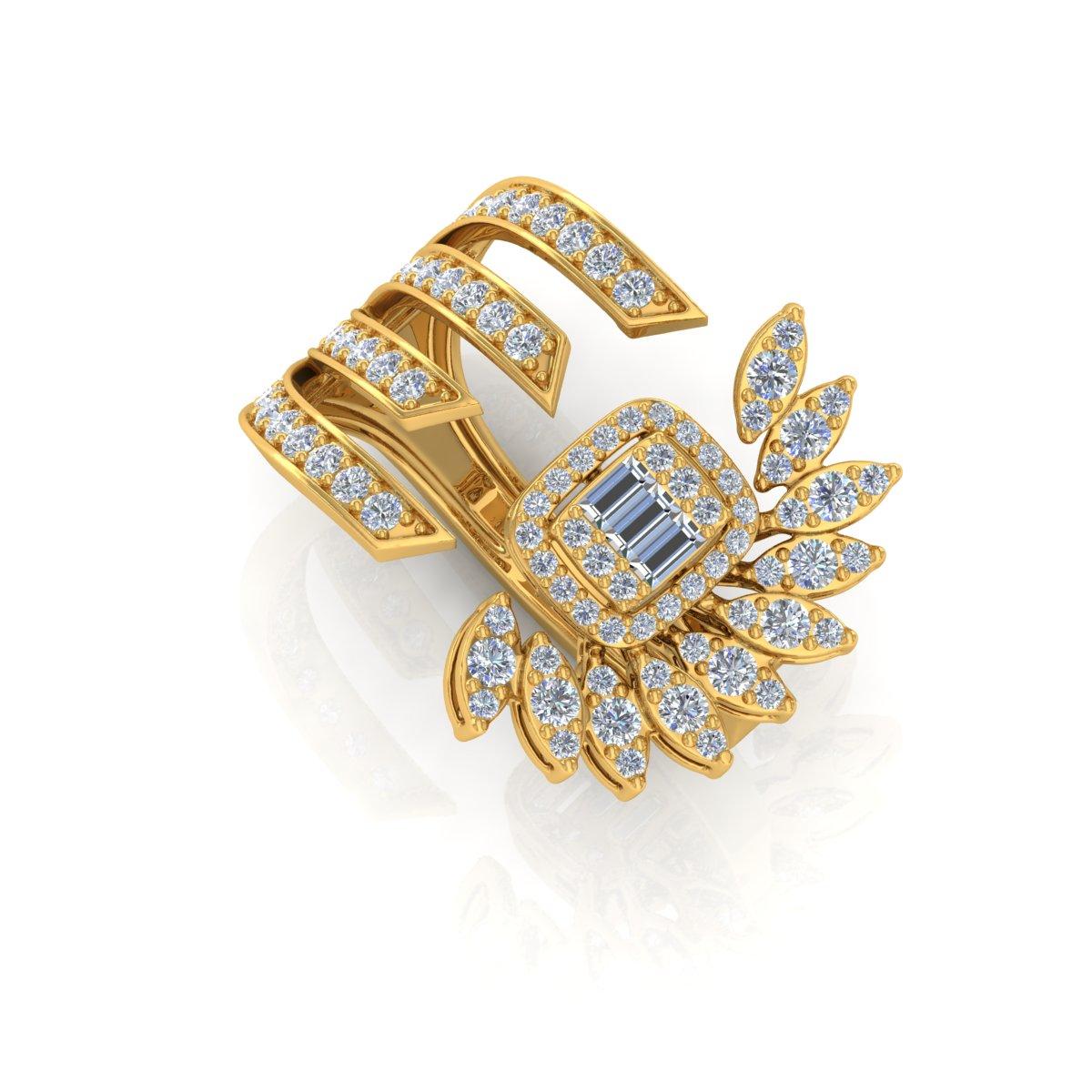 For Sale:  1.30 Carat SI Clarity HI Color Diamond Cuff Ring Solid 18k Yellow Gold Jewelry 2