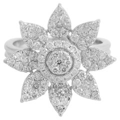1.30 Carat Si Clarity Hi Color Diamond Flower Ring 18 Karat White Gold Jewelry