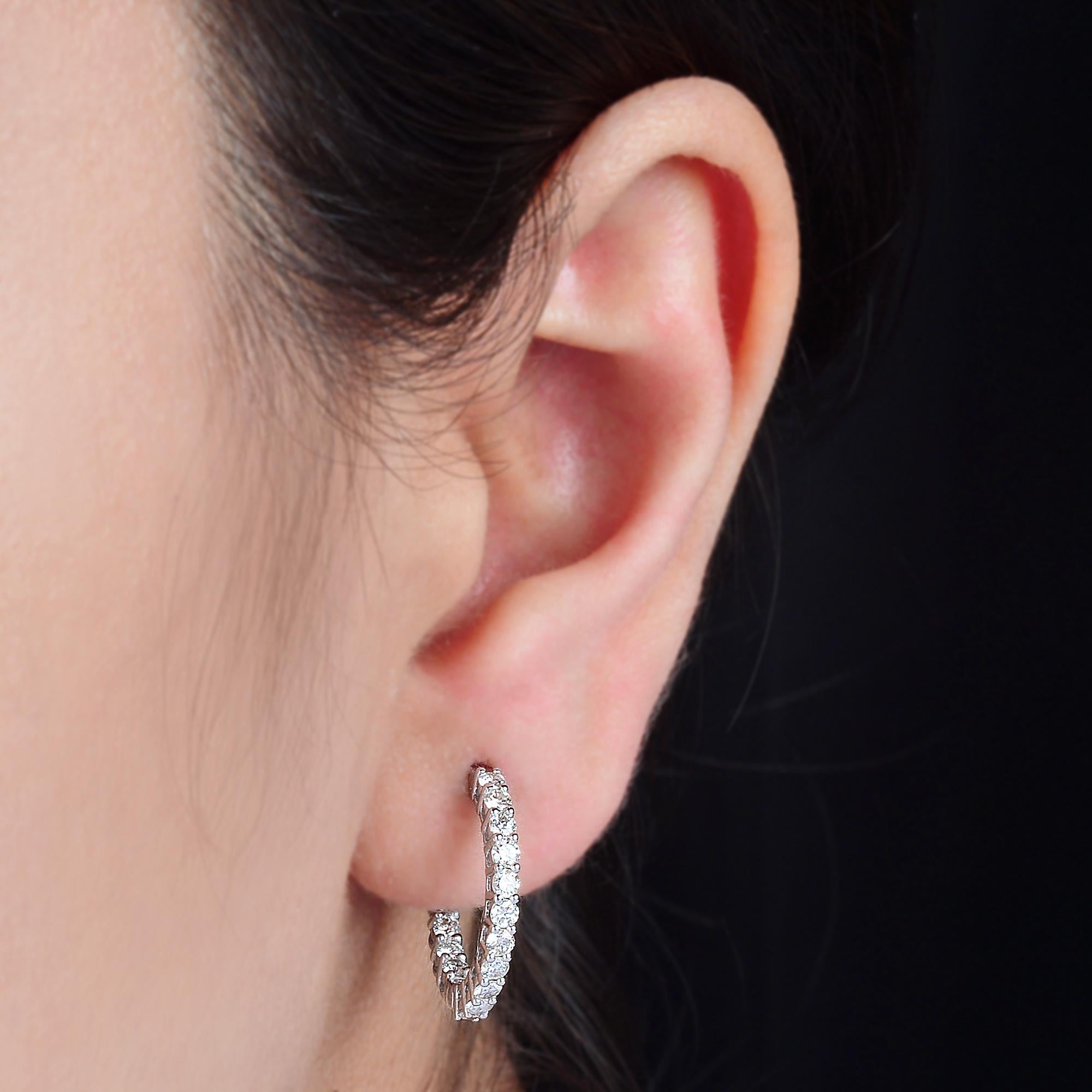 Pendientes de aro de diamantes de 1,30 quilates con claridad SI y color HI Joyas de oro blanco de 18 quilates Moderno en venta