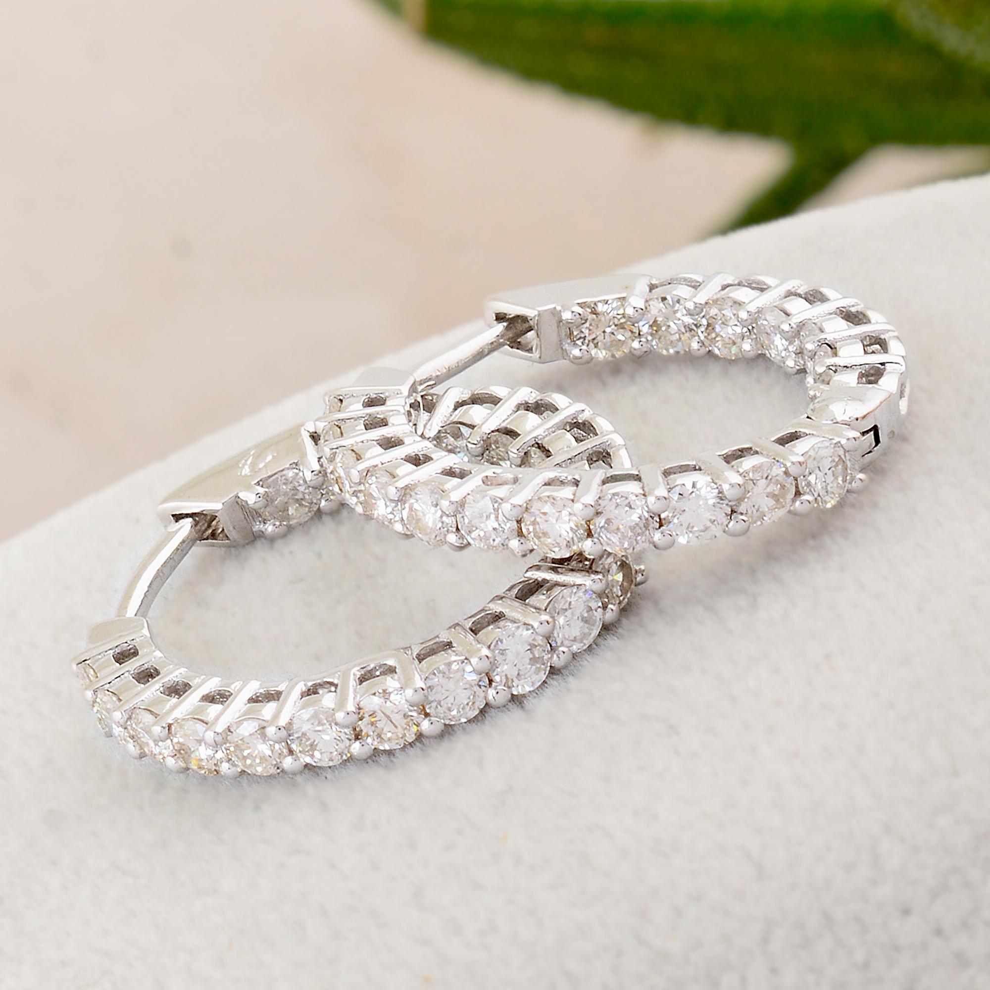 Pendientes de aro de diamantes de 1,30 quilates con claridad SI y color HI Joyas de oro blanco de 18 quilates Corte redondo en venta