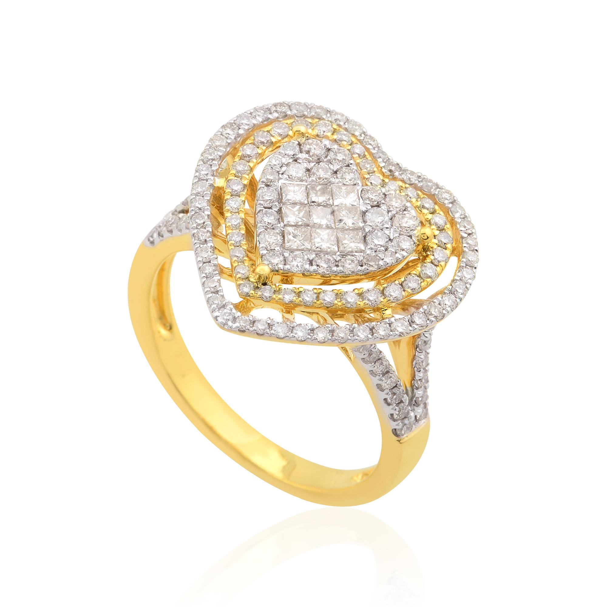 For Sale:  1.30 Carat SI Clarity HI Color Diamond Pave Heart Ring 18k Yellow Gold Jewelry 2