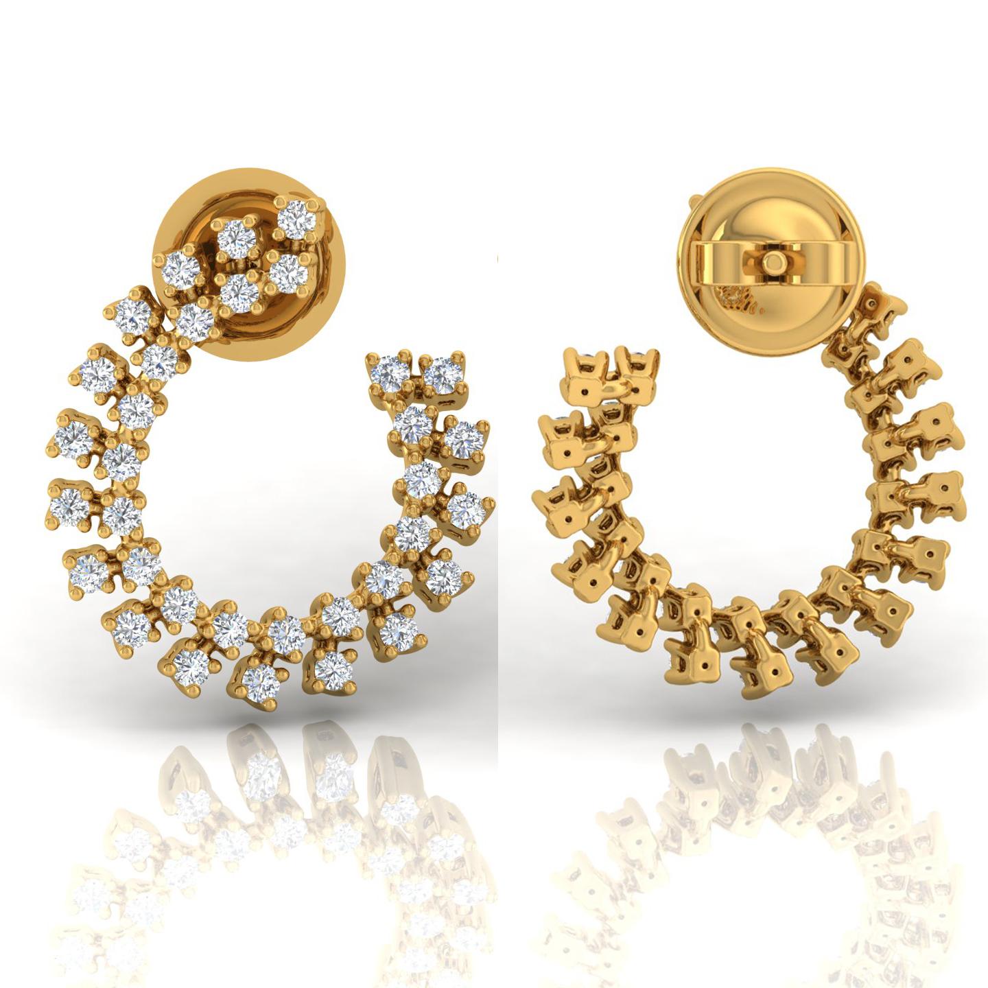 Modern 1.30 Carat SI Clarity HI Color Diamond Pave Hoop Earrings 18 Karat Yellow Gold For Sale