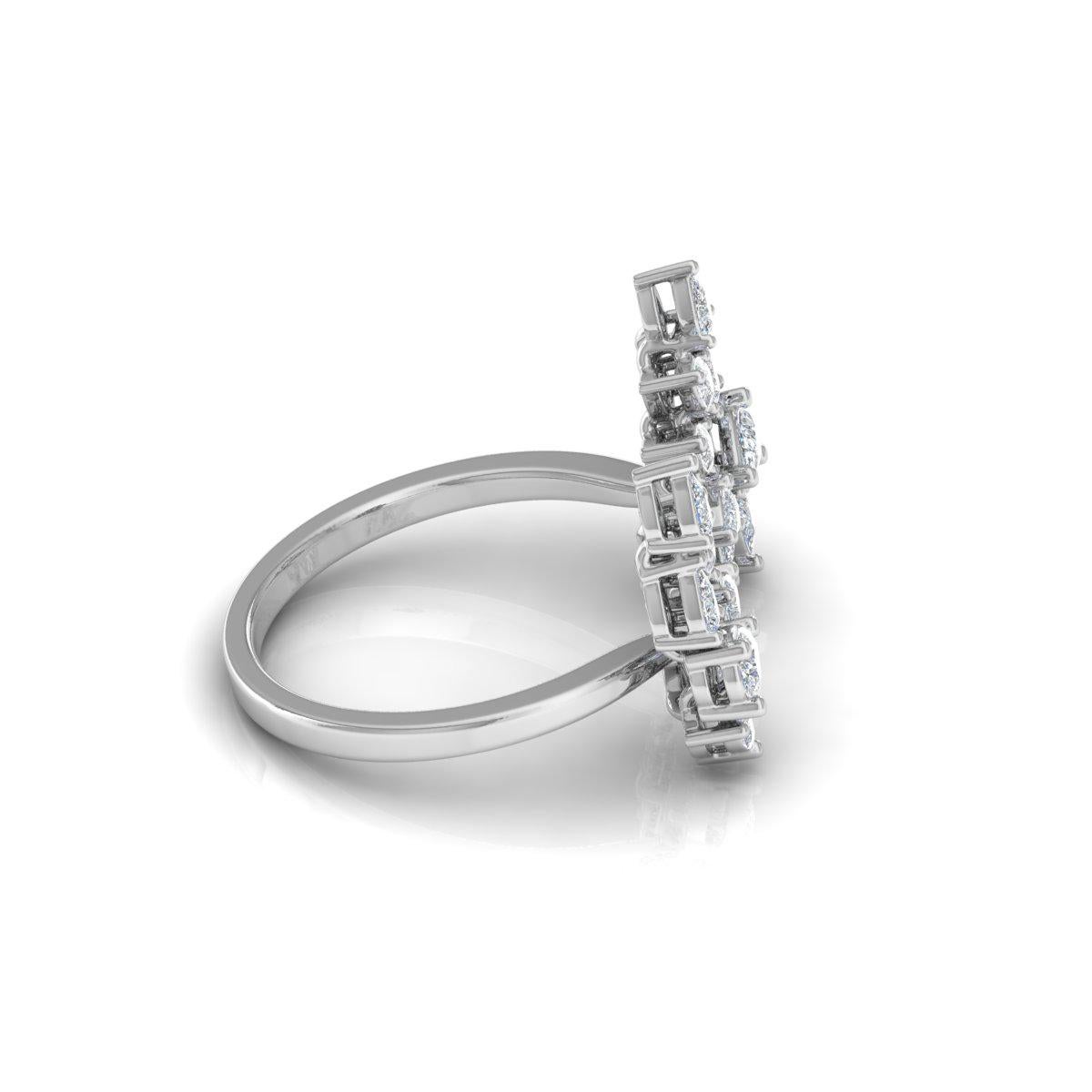 For Sale:  1.30 Carat SI Clarity HI Color Pear Diamond Cuff Ring 18k White Gold Jewelry 4