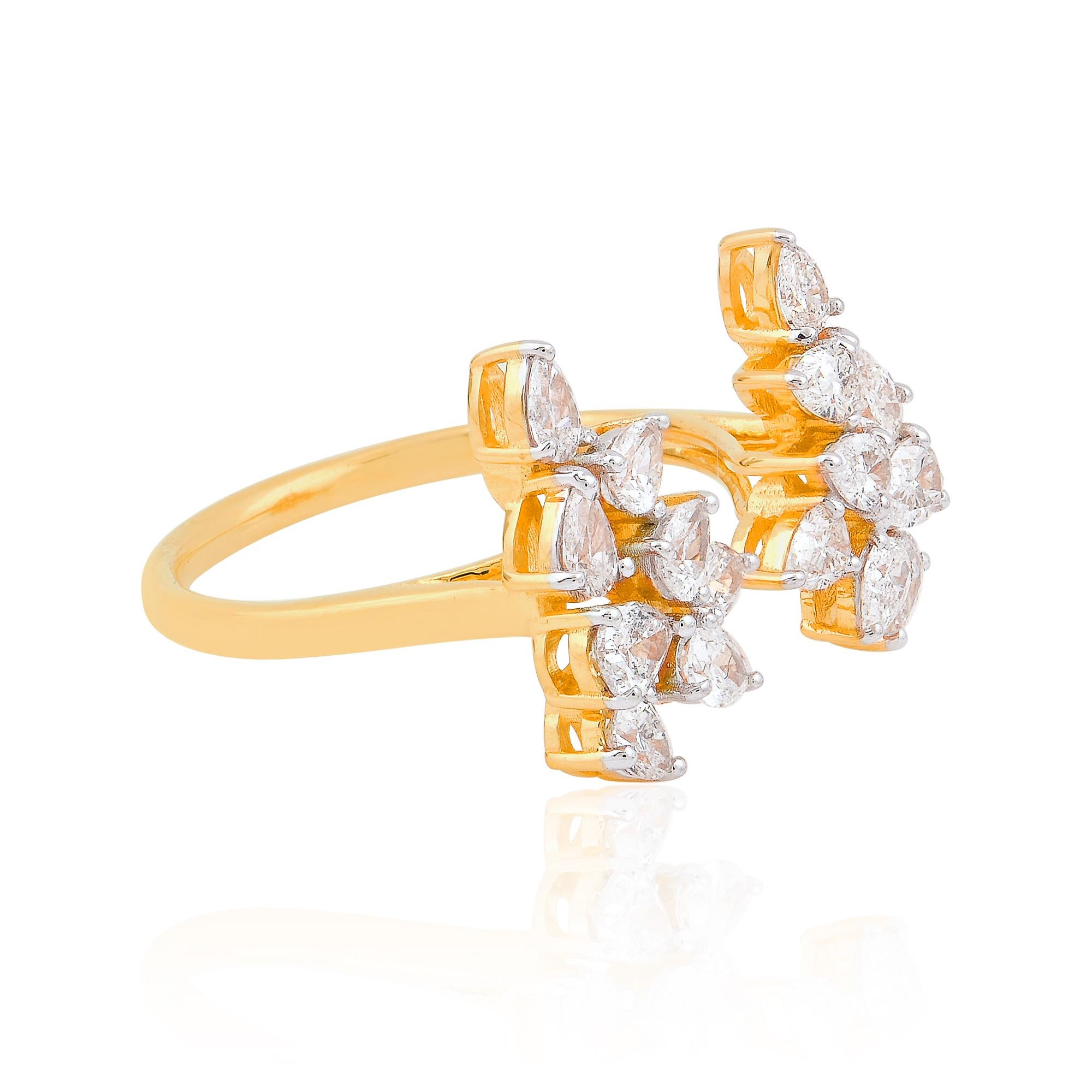 For Sale:  1.30 Carat SI Clarity HI Color Pear Diamond Cuff Ring 18k Yellow Gold Jewelry 2