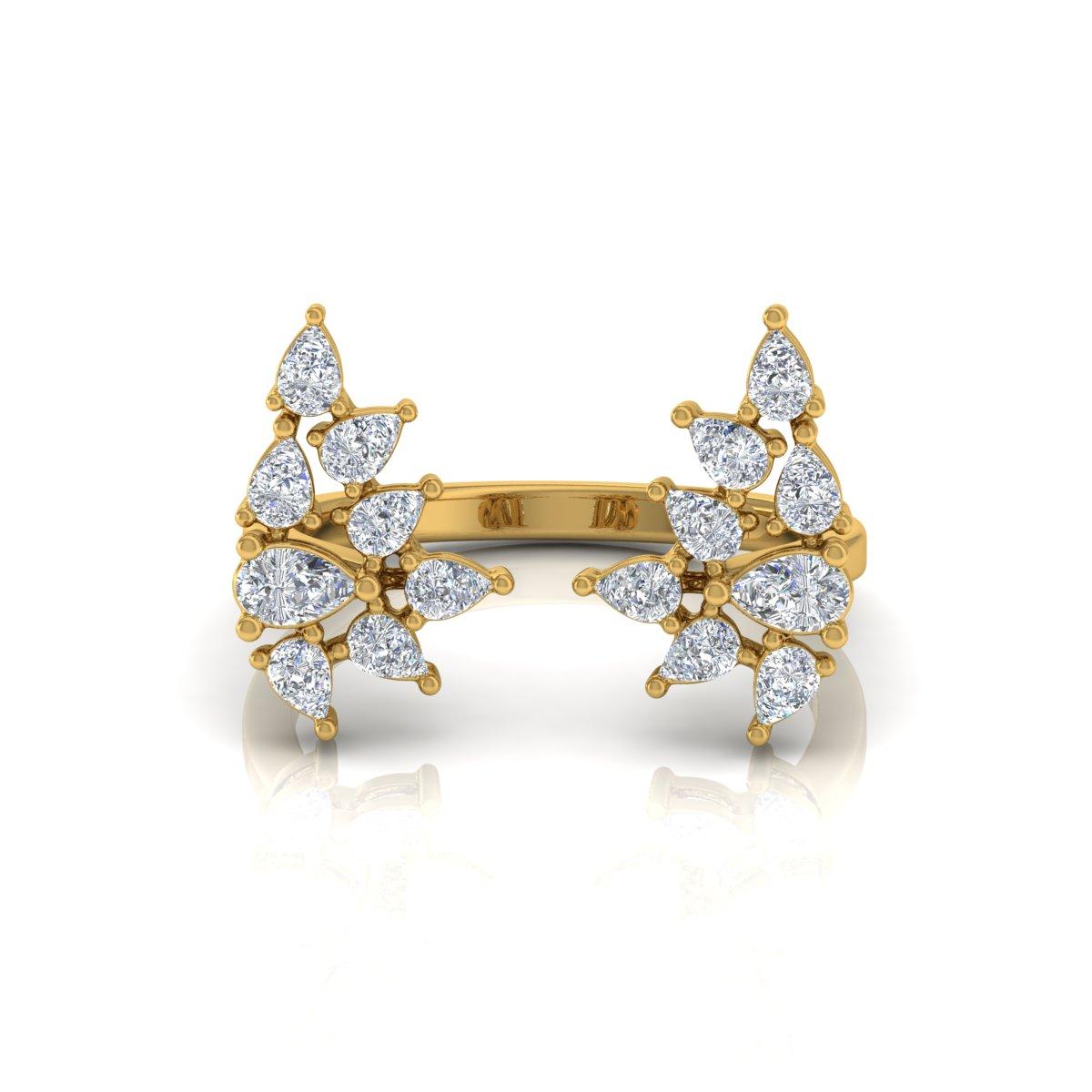 For Sale:  1.30 Carat SI Clarity HI Color Pear Diamond Cuff Ring 18k Yellow Gold Jewelry 5