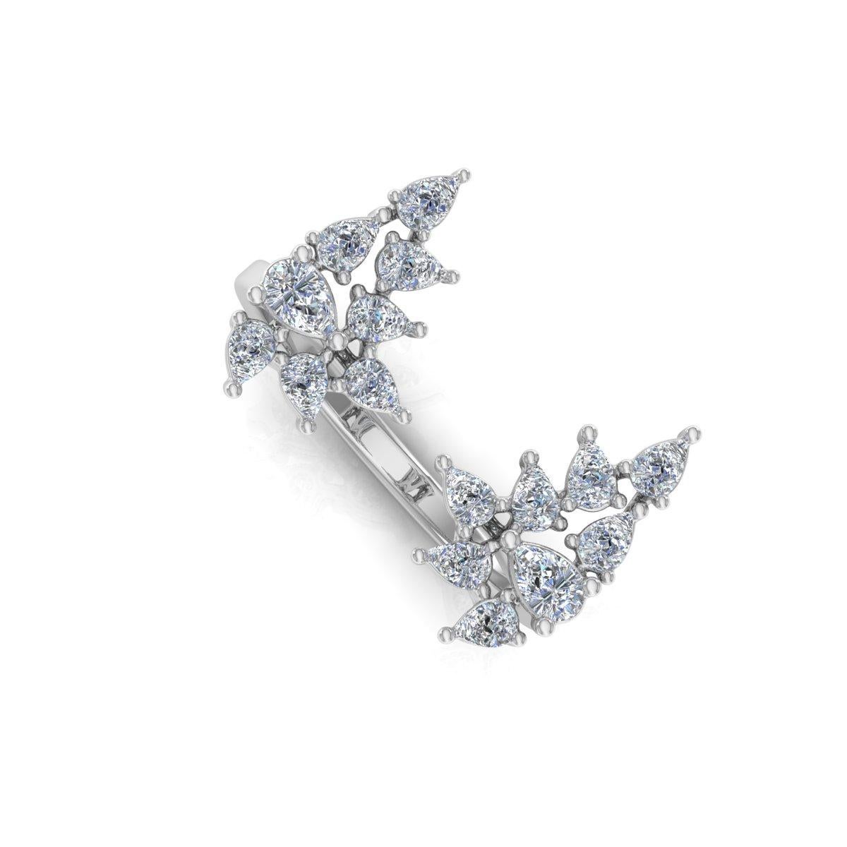 For Sale:  1.30 Carat SI Clarity HI Color Pear Diamond Cuff Ring 18k White Gold Jewelry 2