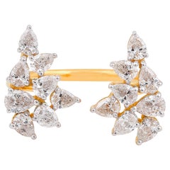 1.30 Carat SI Clarity HI Color Pear Diamond Cuff Ring 18k Yellow Gold Jewelry