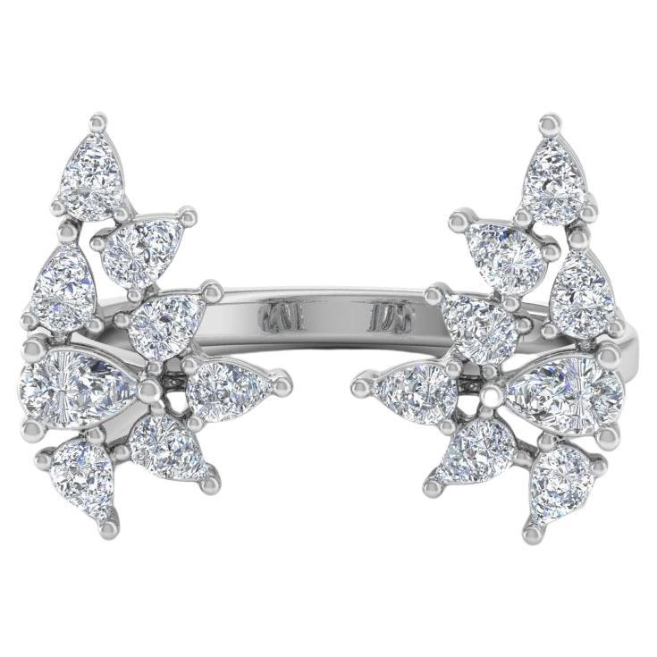 For Sale:  1.30 Carat SI Clarity HI Color Pear Diamond Cuff Ring 18k White Gold Jewelry