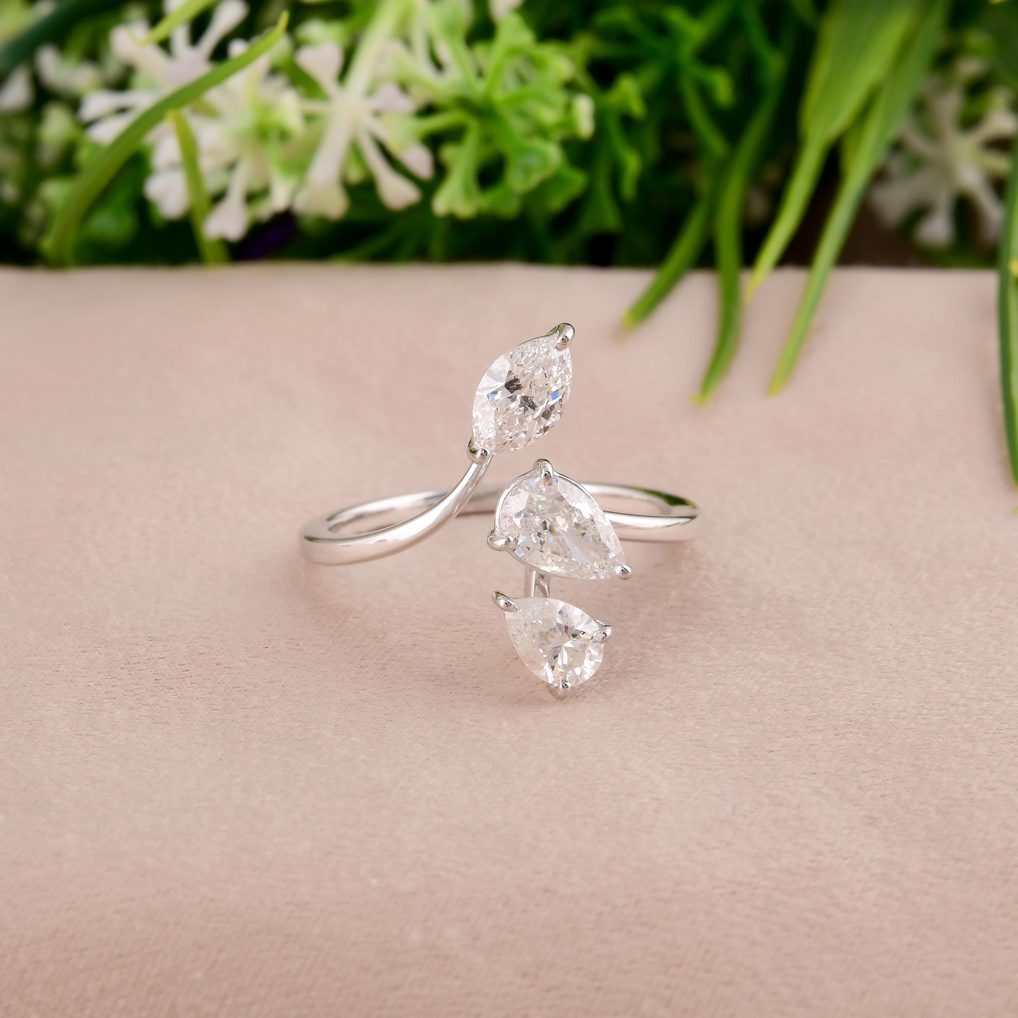 Modern 1.30 Carat SI/H Marquise Pear Brilliant Cut Diamond Ring 18 Karat White Gold For Sale