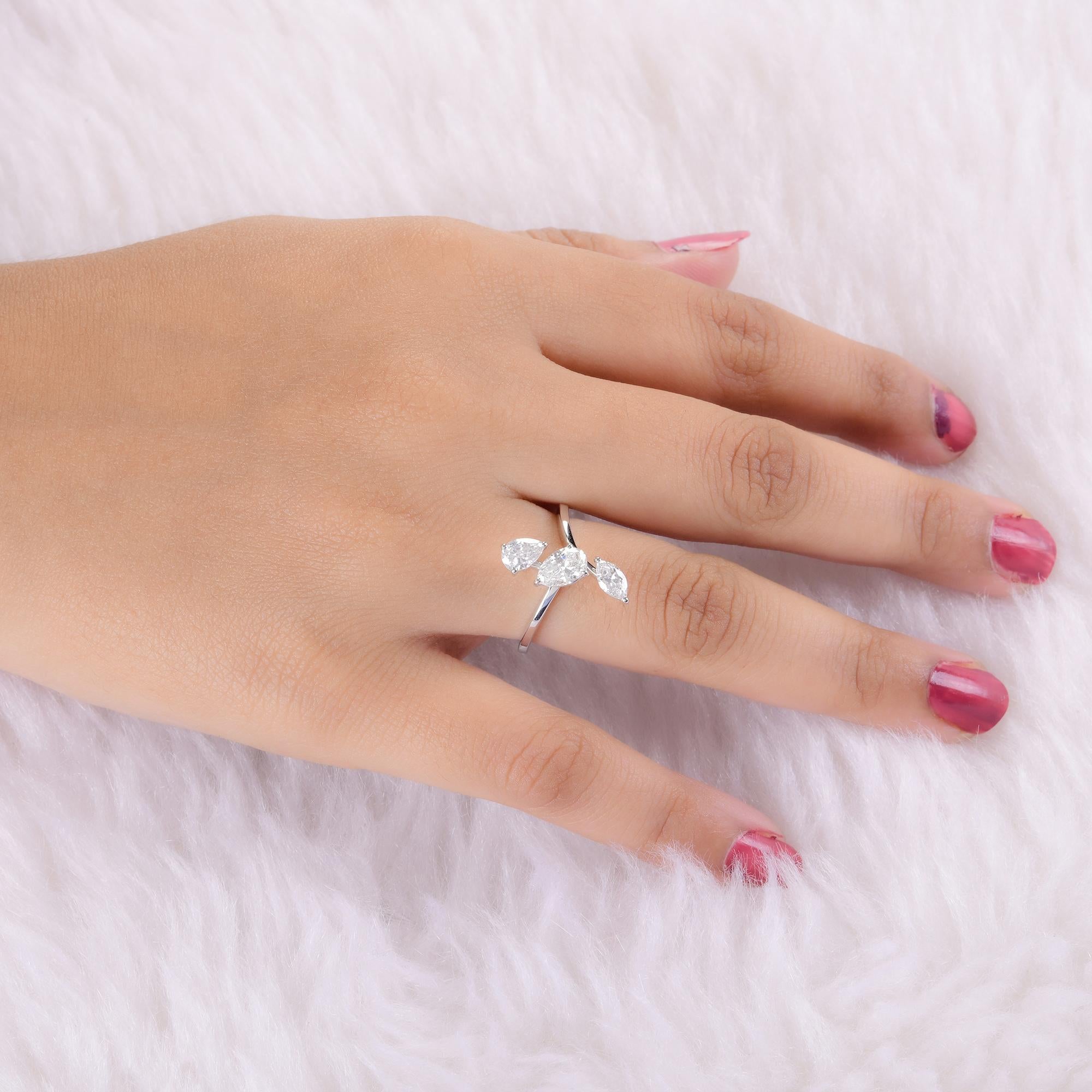 Pear Cut 1.30 Carat SI/H Marquise Pear Brilliant Cut Diamond Ring 18 Karat White Gold For Sale
