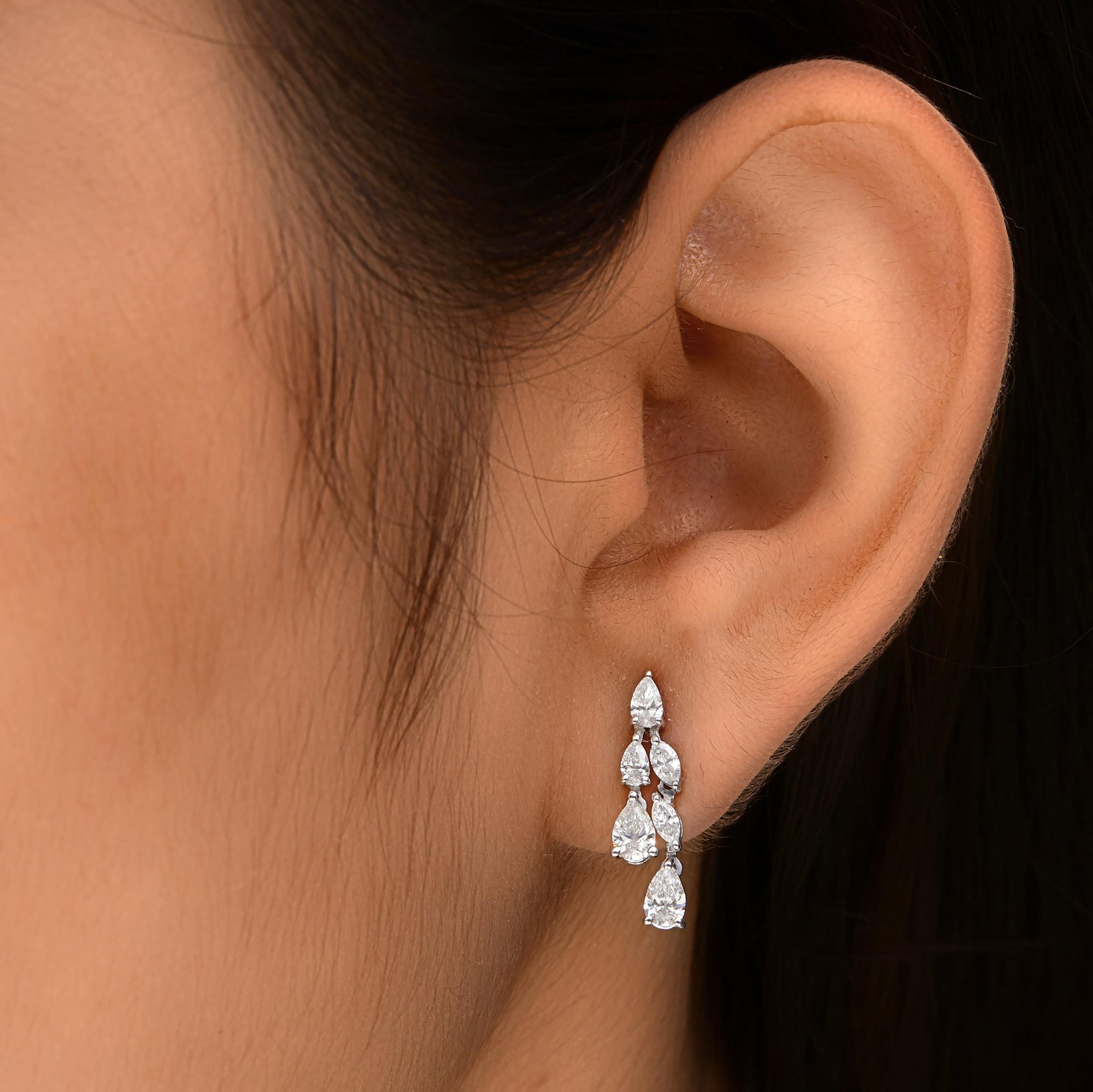 Modern 1.30 Carat SI/H Marquise Pear Diamond Earrings 14 Karat White Gold Fine Jewelry For Sale