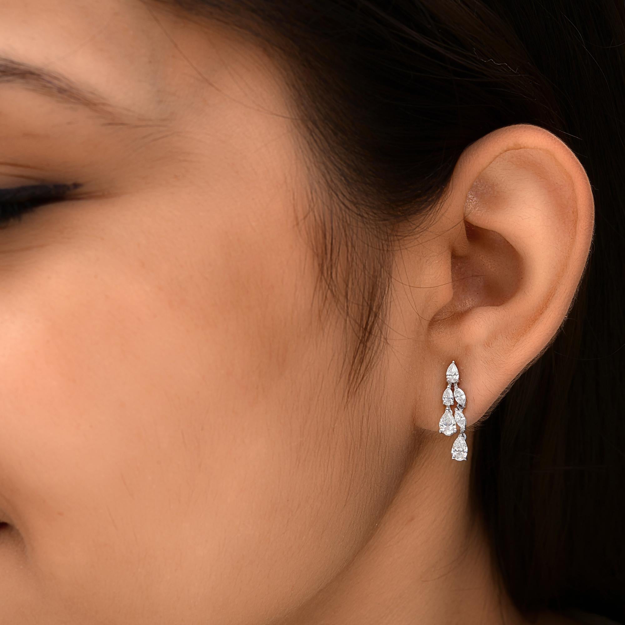 Pear Cut 1.30 Carat SI/H Marquise Pear Diamond Earrings 14 Karat White Gold Fine Jewelry For Sale