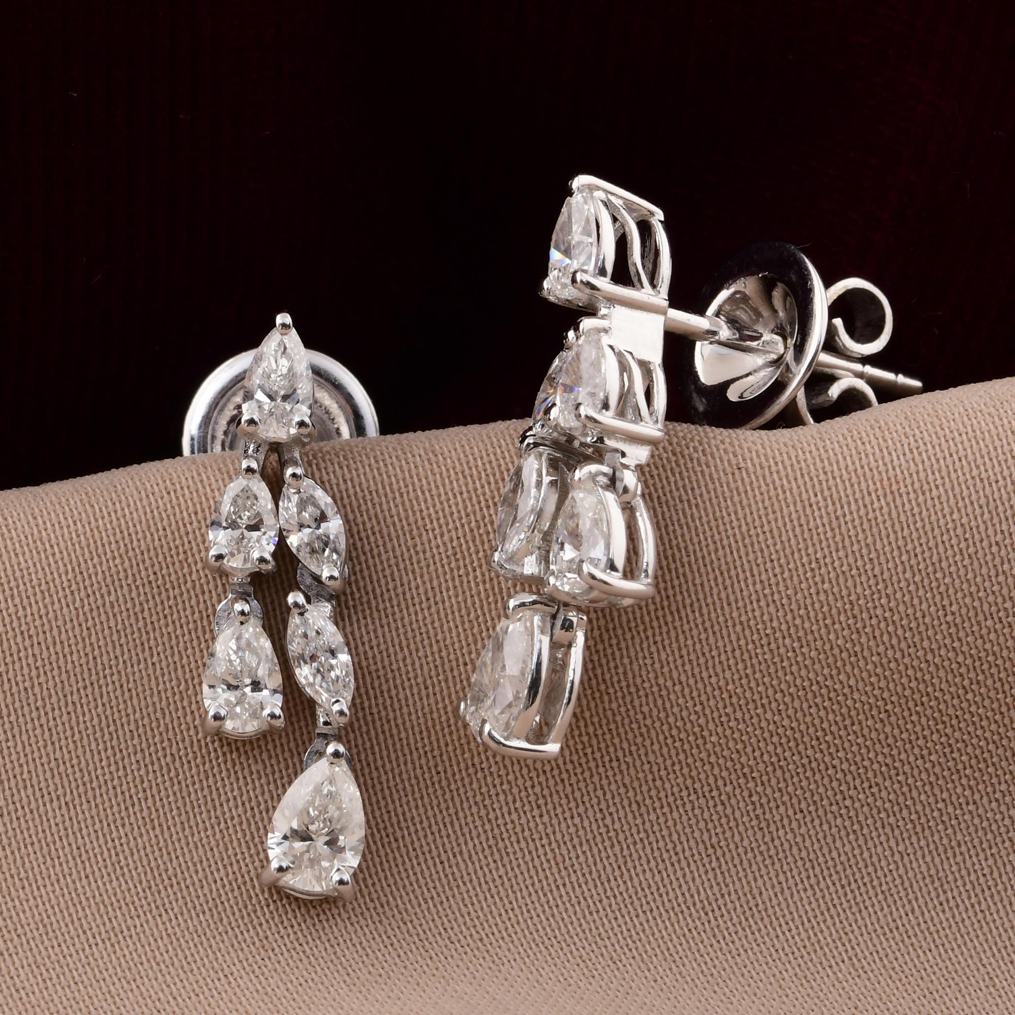 Women's 1.30 Carat SI/H Marquise Pear Diamond Earrings 14 Karat White Gold Fine Jewelry For Sale