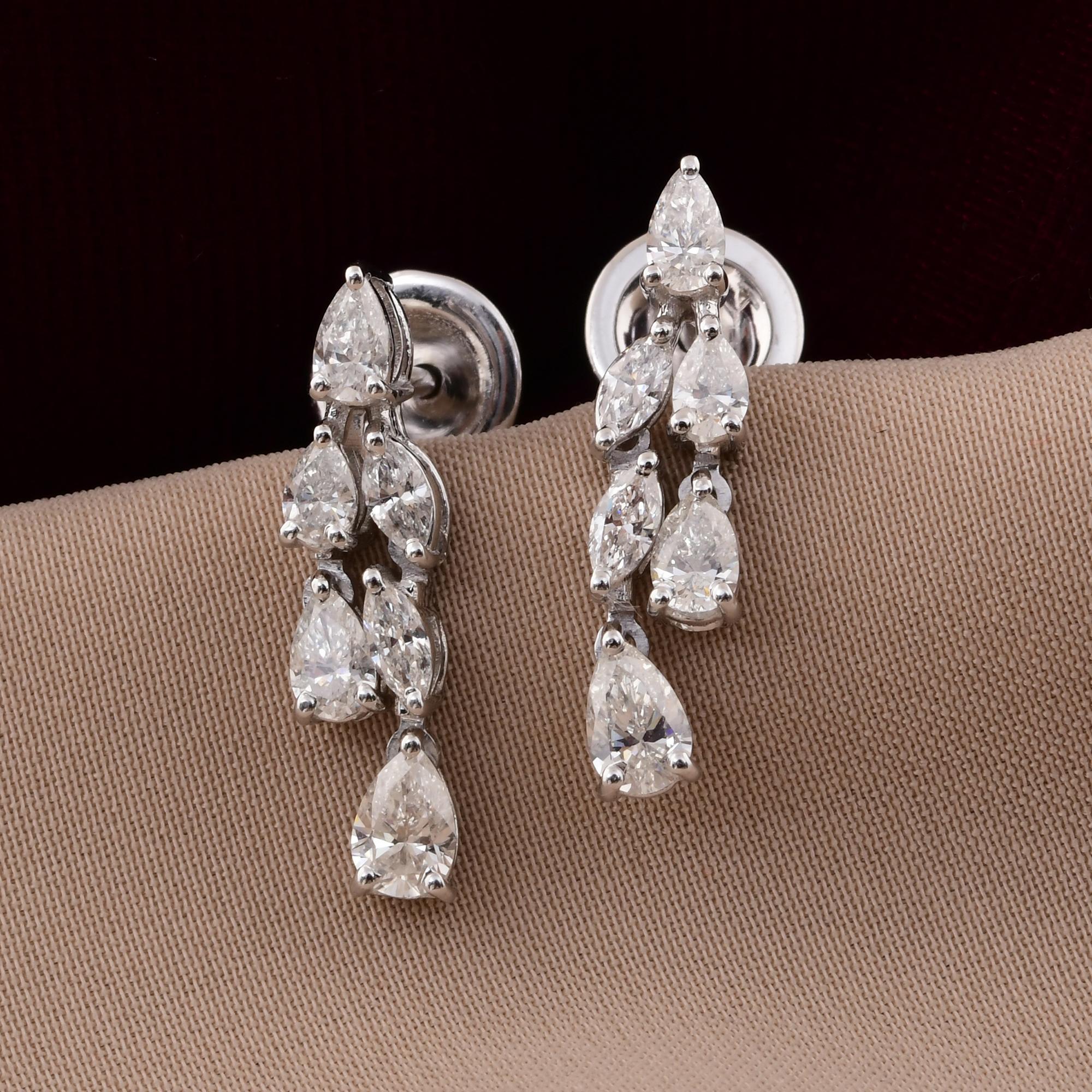 1.30 Carat SI/H Marquise Pear Diamond Earrings 14 Karat White Gold Fine Jewelry For Sale 1