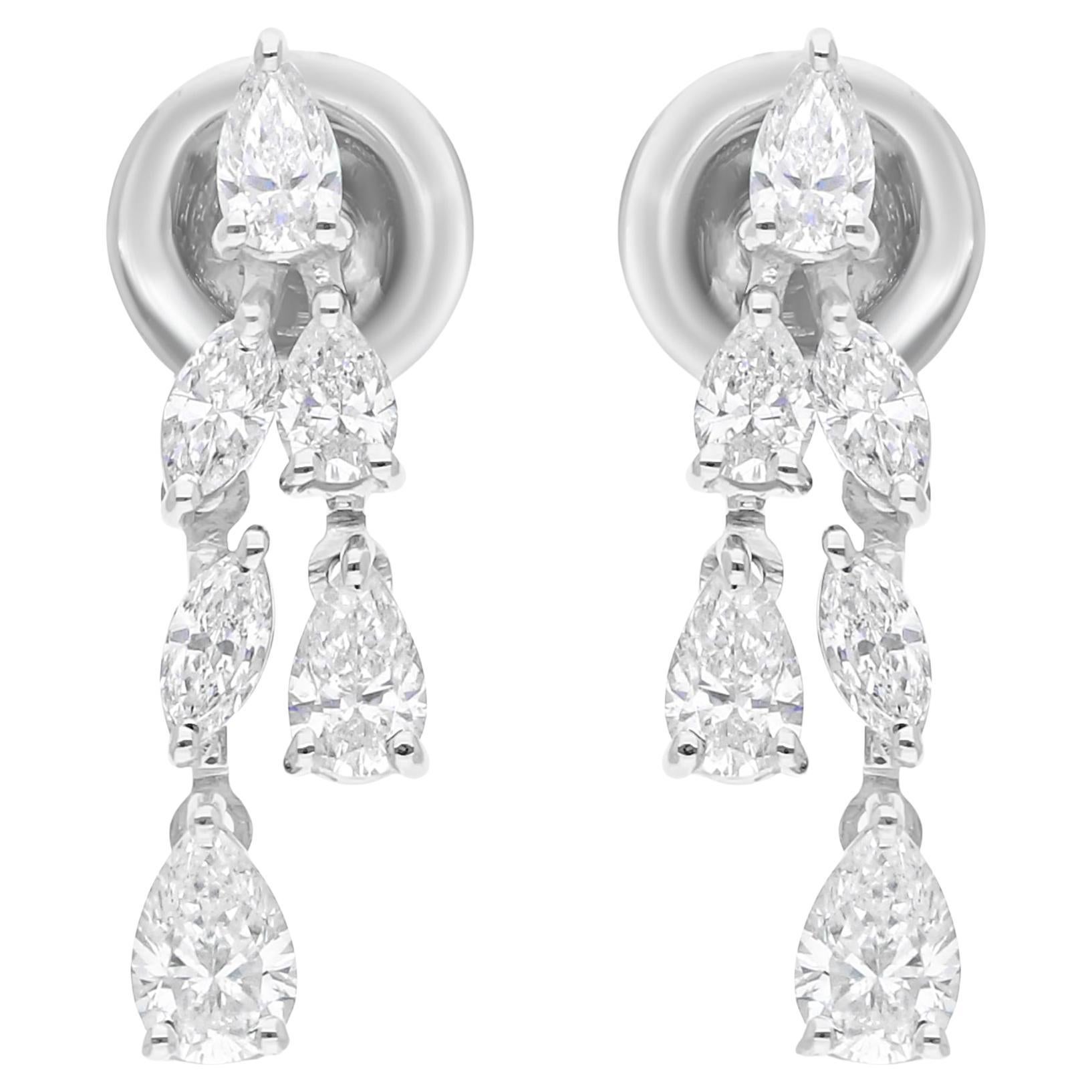 Pendientes de diamantes pera marquesa SI/H de 1,30 quilates Oro blanco de 14 quilates Joyería fina