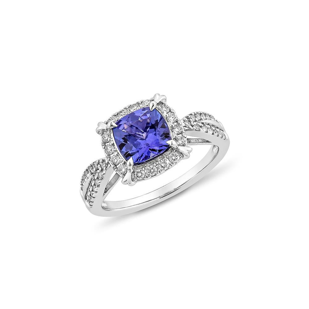 Contemporary 1.30 Carat Tanzanite Fancy Ring in 18Karat White Gold with Diamond. For Sale