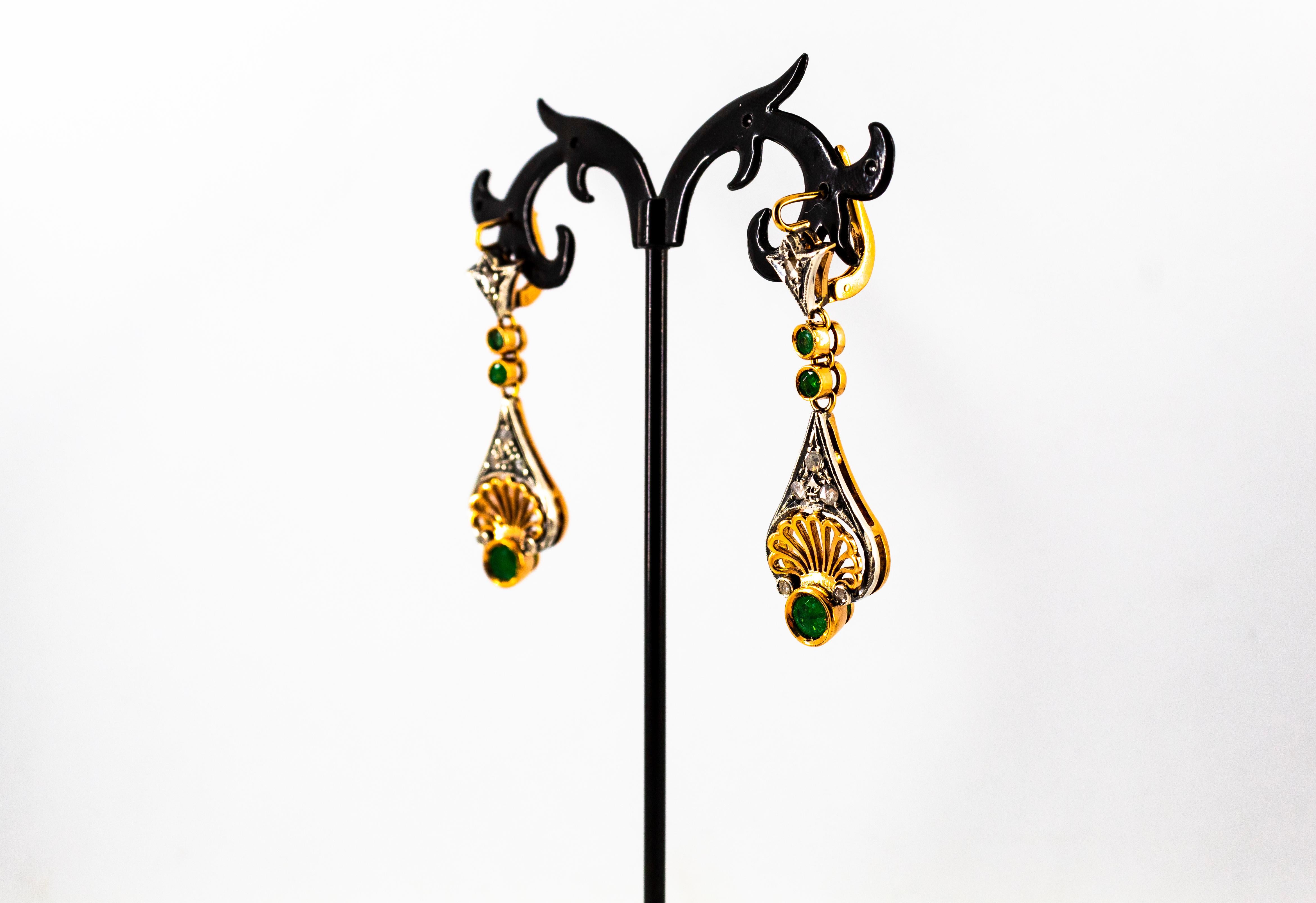 Boucles d'oreilles pendantes en or jaune Emeraude, diamant blanc taille rose de 1.30 carat en vente 3