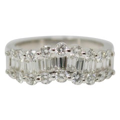 1.30 Carat White Round Brilliant And Baguette Diamond Wedding Band In 18k Gold.