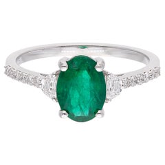 1.30 Carat Zambian Emerald Cocktail Ring 0.33 Carat Diamond 18 Karat White Gold