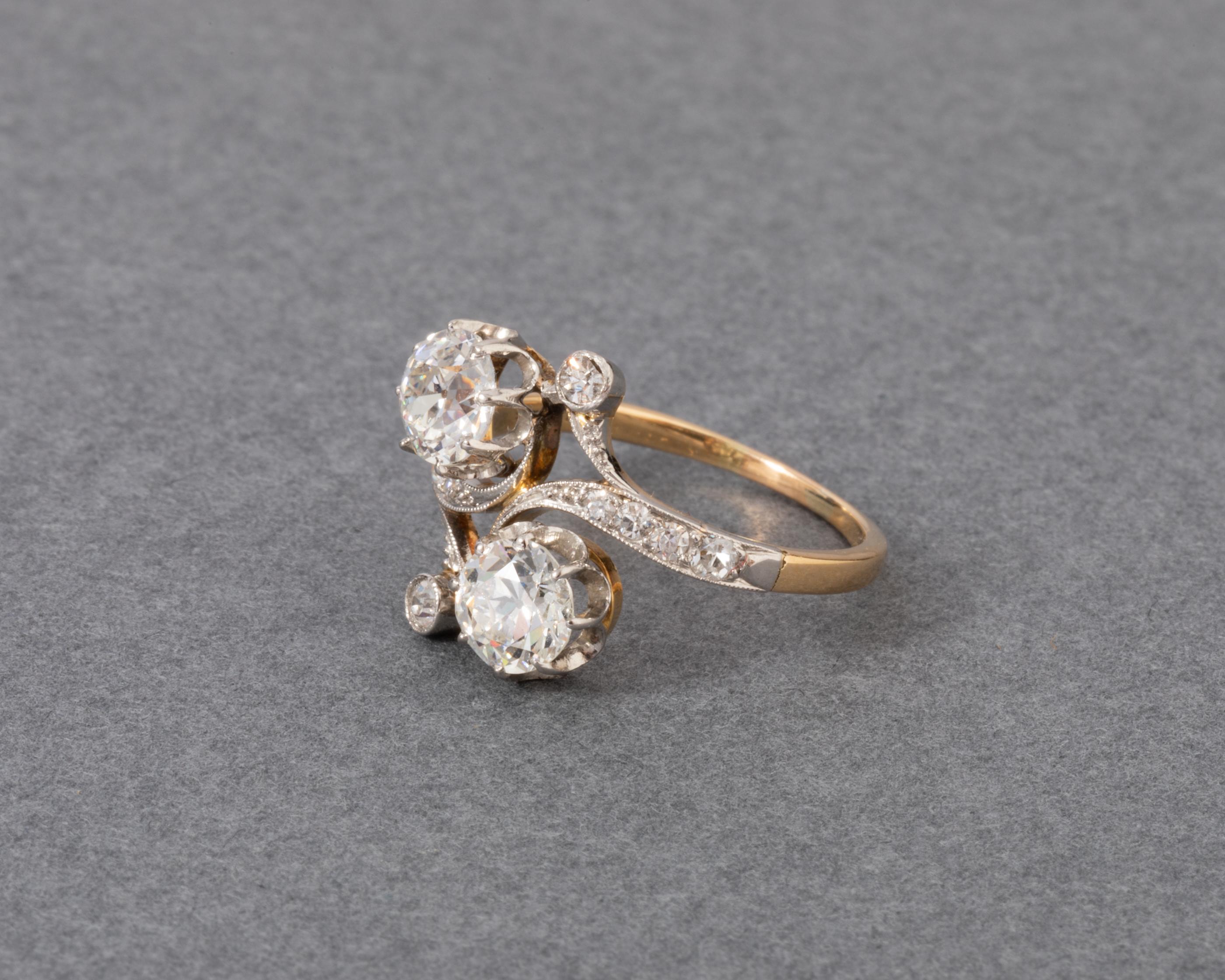 1.30 Carats Diamonds Antique Belle Epoque Ring In Good Condition In Saint-Ouen, FR