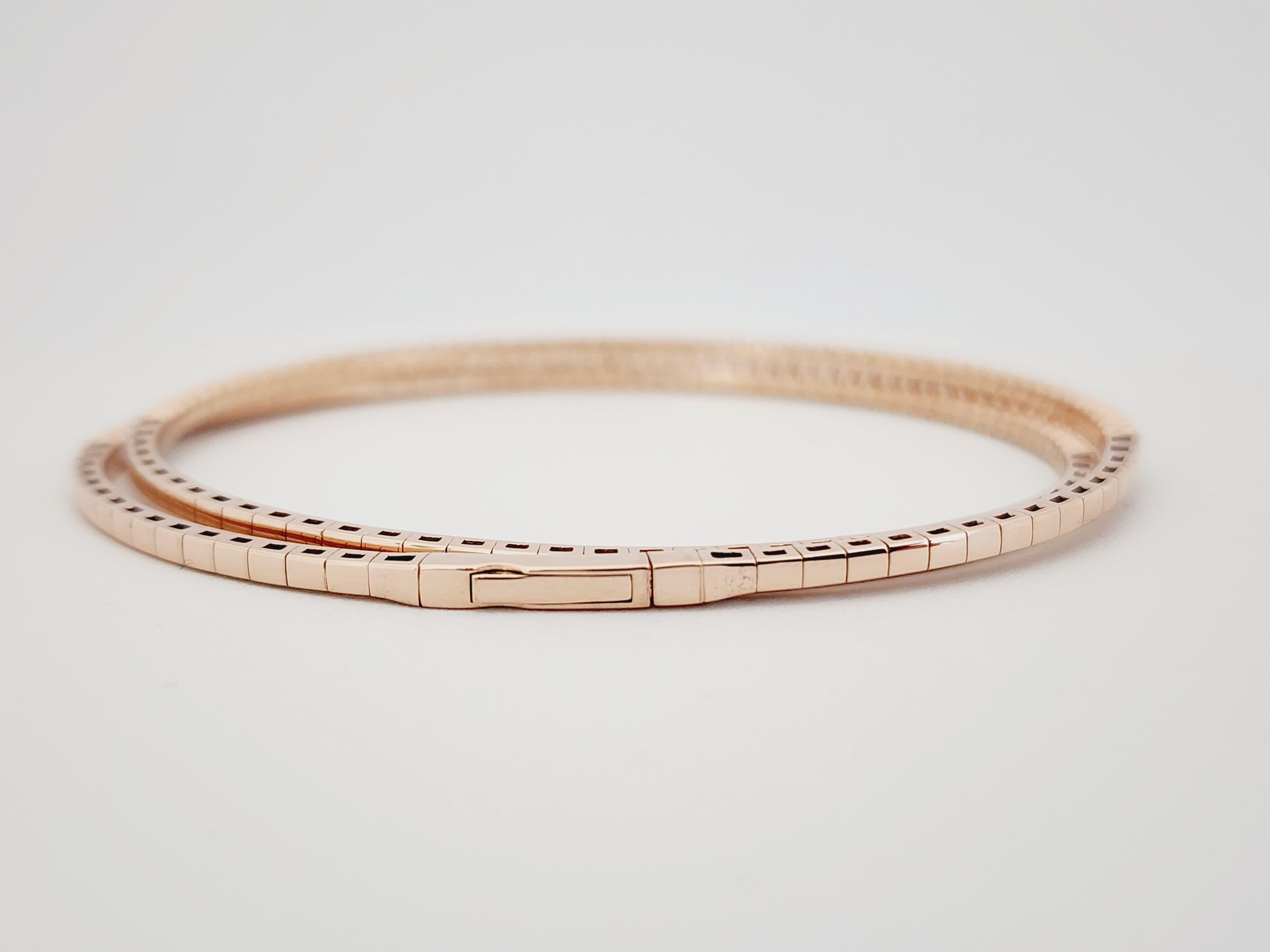 1.30 Carats Double Row Flexible Bracelet Bangle Rose Gold 14 Karat In New Condition In Great Neck, NY