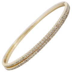 1.30 Carats Double Row Flexible Bracelet Bangle Yellow Gold 14 Karat