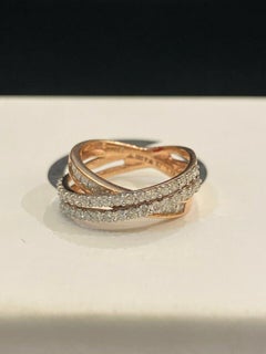 1.30 Carats F/VS1 Round & Princess Diamonds Crossover Band Ring in 14K Rose Gold