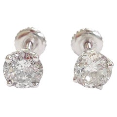Borchie con diamante naturale di forma rotonda da 1,30 carati, oro bianco 14 carati