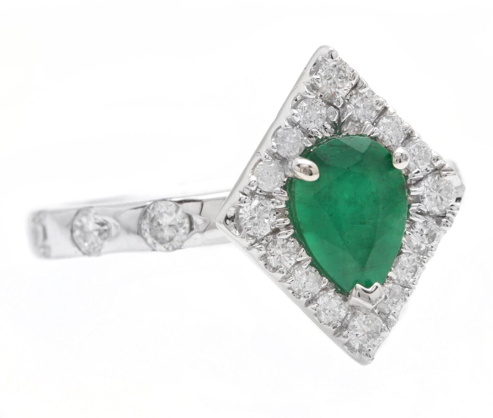 1.30 Carats Natural Emerald and Diamond 14K Solid White Gold Ring

Suggested Replacement Value: $4,500.00

Total Natural Green Emerald Weight is: Approx. 1.00 Carats 

Emerald Measures: Approx. 8.00 x 6.00mm

Natural Round Diamonds Weight: Approx.