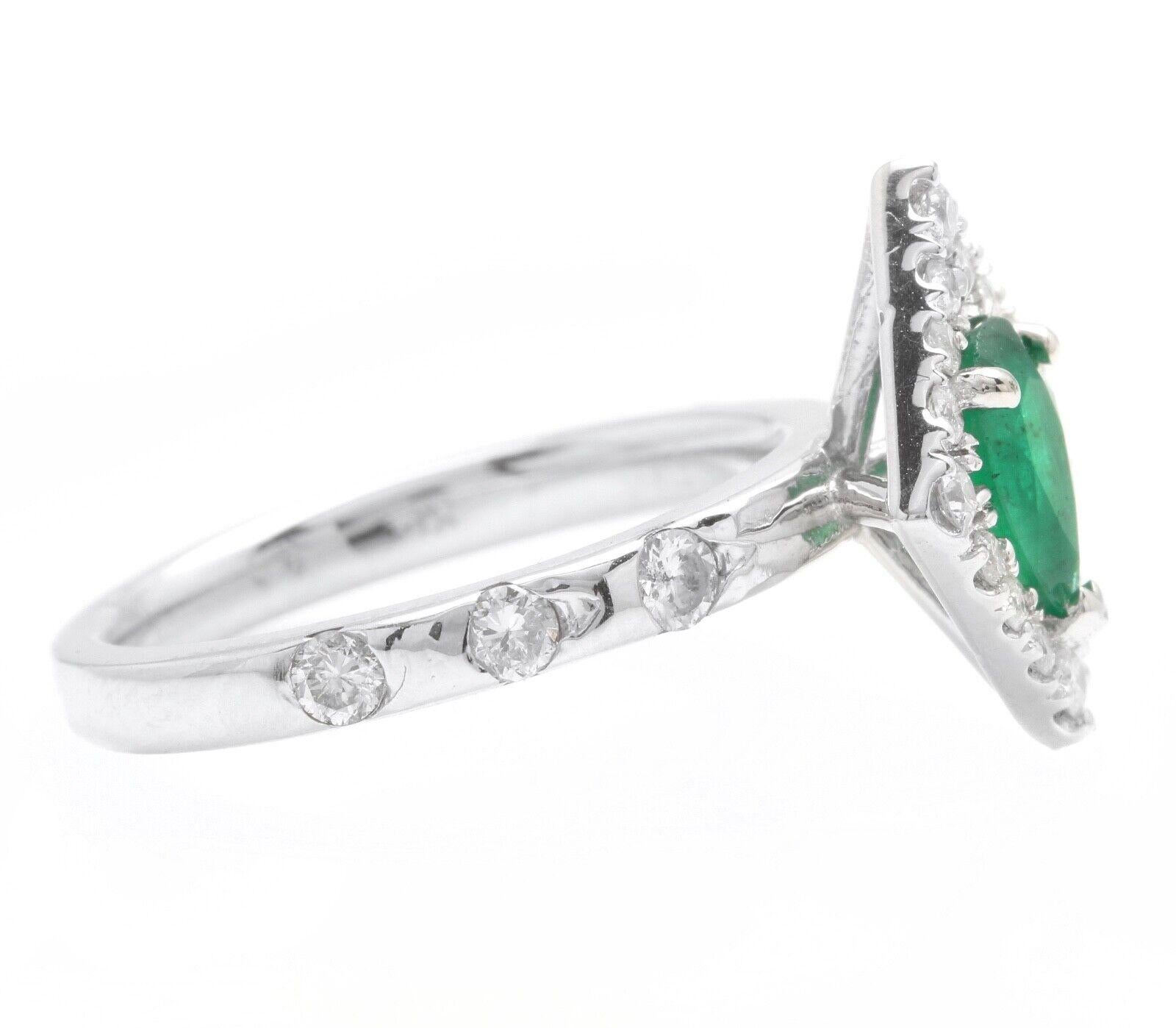 Mixed Cut 1.30 Carats Natural Emerald and Diamond 14k Solid White Gold Ring For Sale
