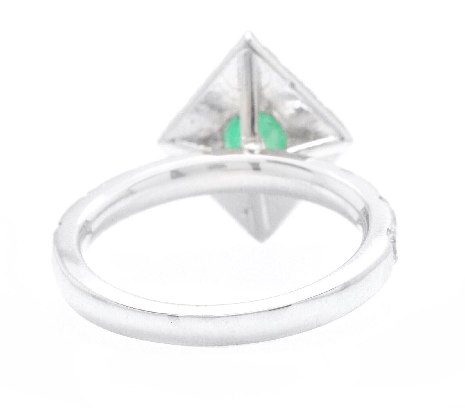1.30 Carats Natural Emerald and Diamond 14k Solid White Gold Ring In New Condition For Sale In Los Angeles, CA