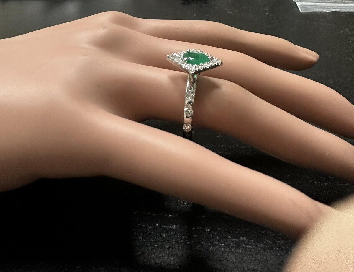 1.30 Carats Natural Emerald and Diamond 14k Solid White Gold Ring For Sale 3