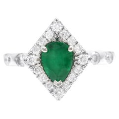 1.30 Carats Natural Emerald and Diamond 14k Solid White Gold Ring