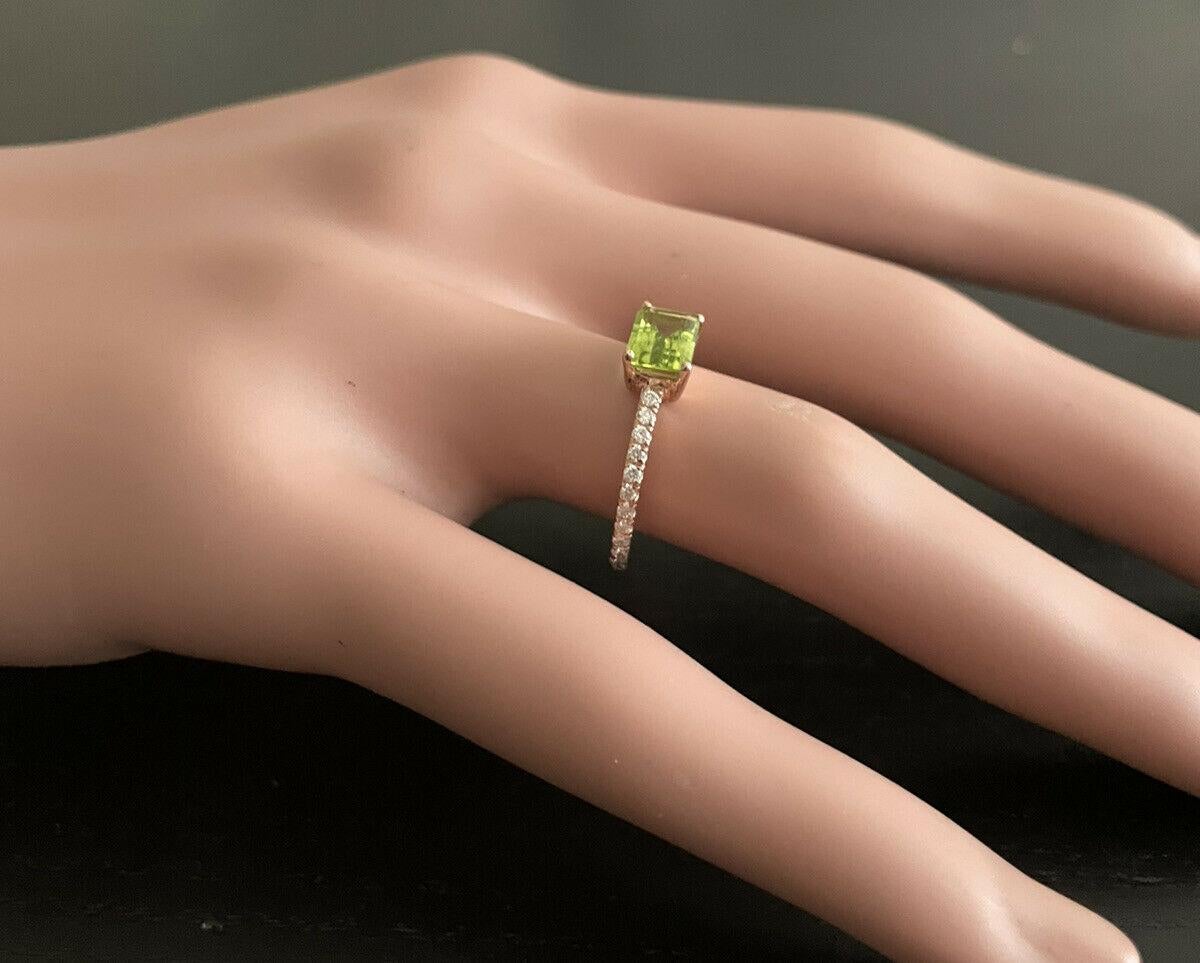 Mixed Cut 1.30 Carats Natural Peridot and Diamond 14K Solid Rose Gold Ring For Sale