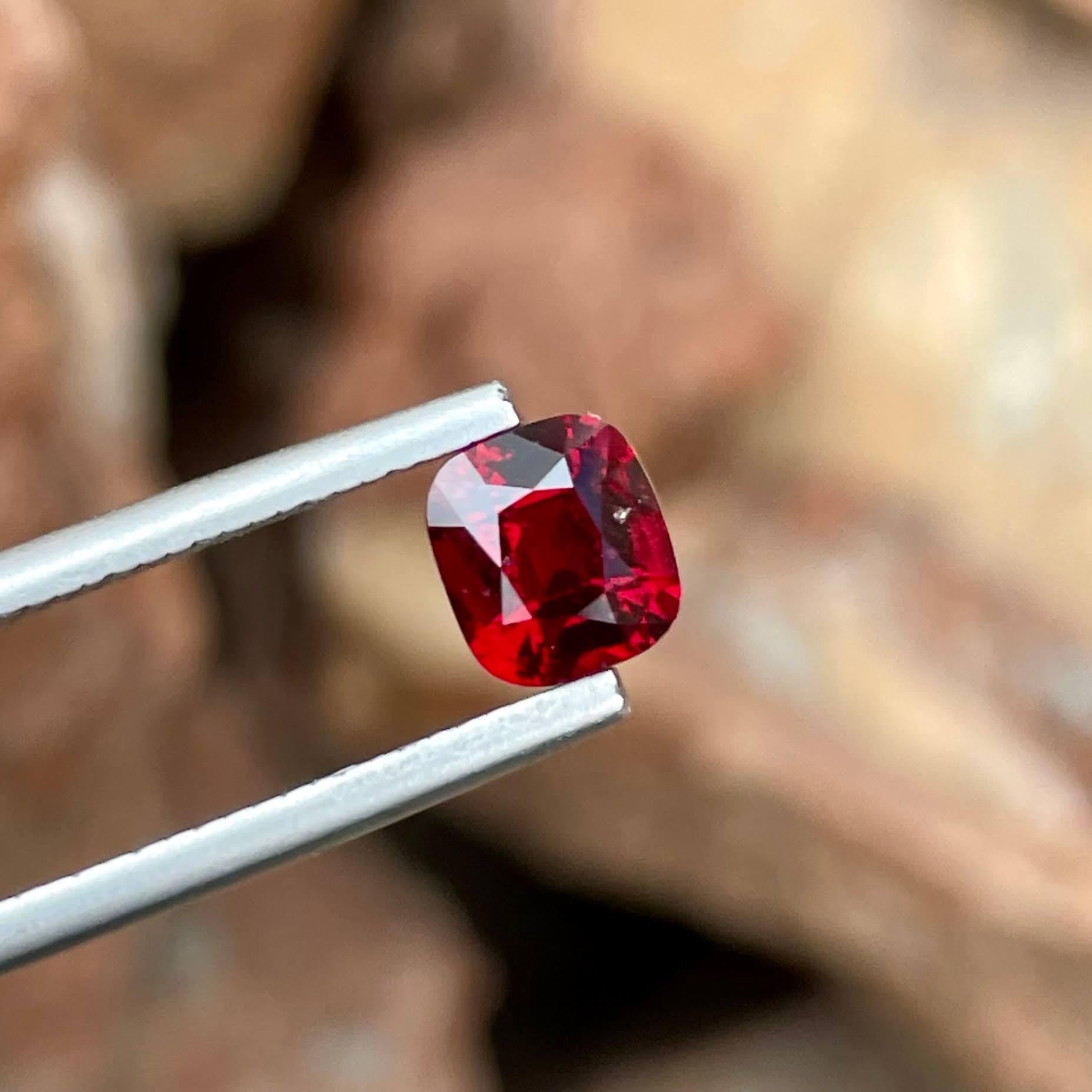 Modern 1.30 Carats Natural Red Loose Burmese Spinel Stone Fancy Cushion Cut Gemstone For Sale